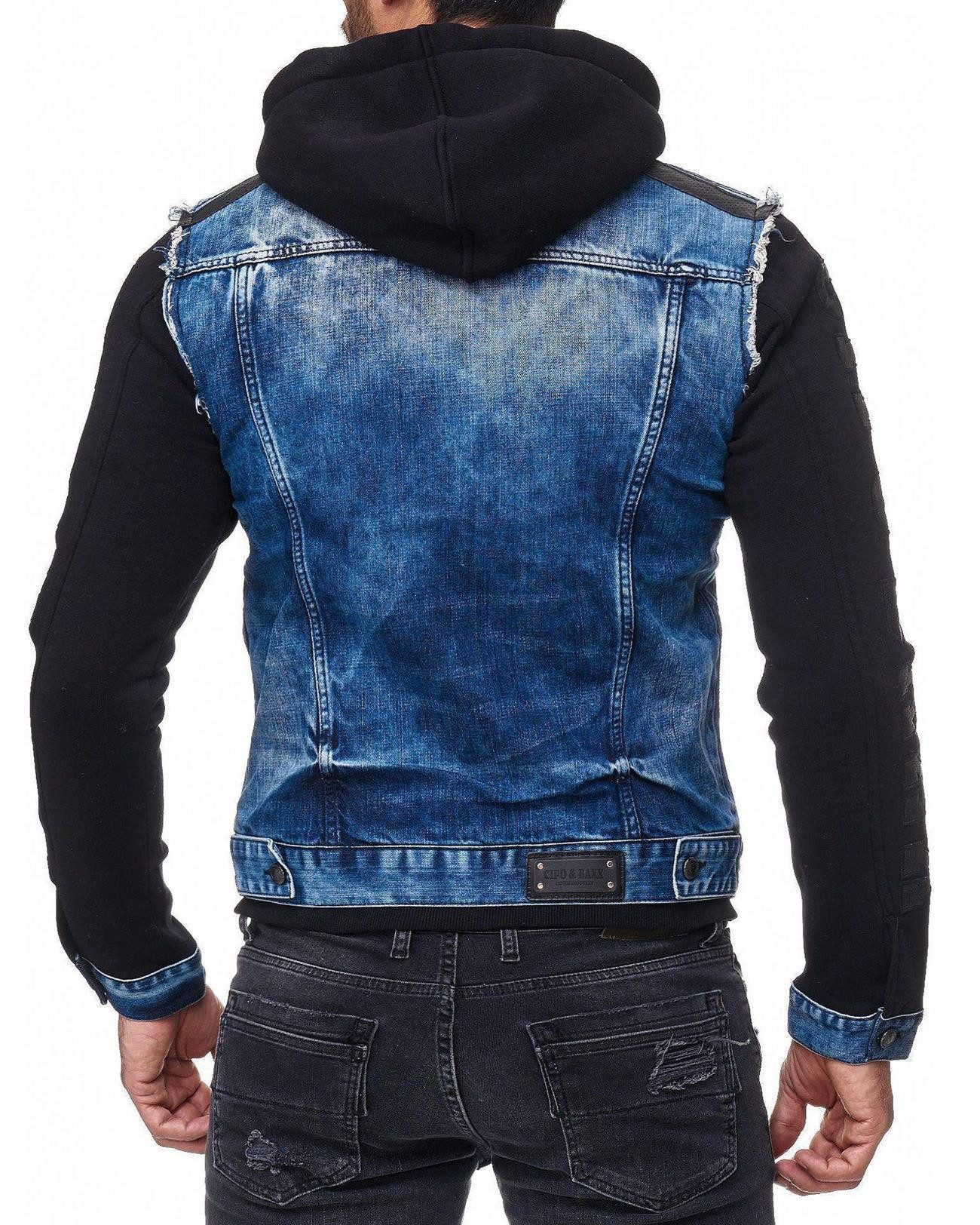 Cipo & Baxx Jeansjacke Kapuzen Sweatjacke im auffälligen Design mit Nieten günstig online kaufen