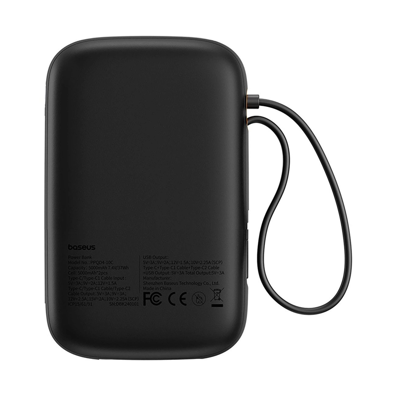 Baseus QPow 2 Powerbank 10000 mAh (5, 9, 12, 15, 10 V), 30W Powerbank mit integrierten USB-C-Kabeln und LED-Anzeige