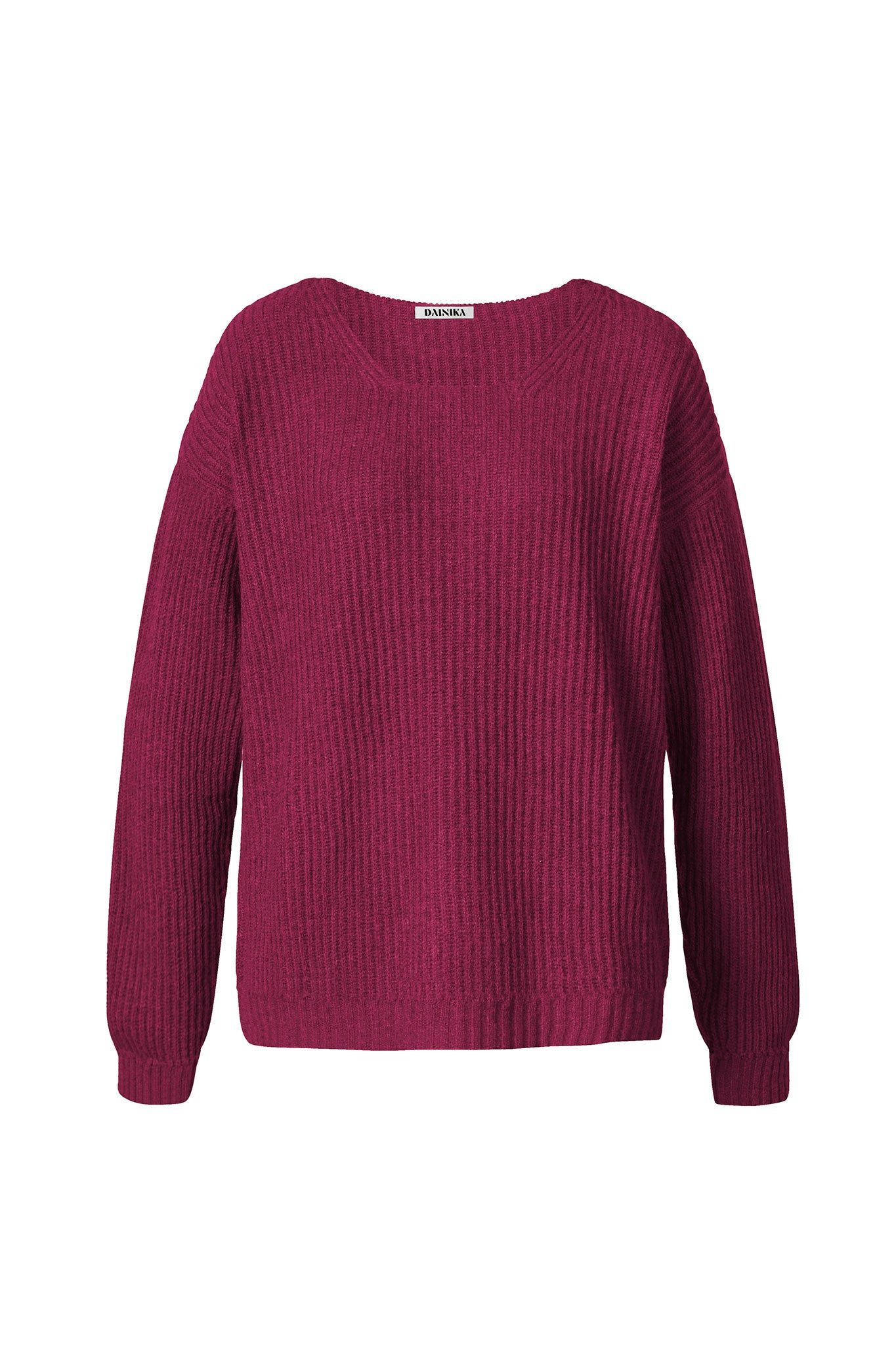 Wollpullover Warmer Damen Strickpullover aus Yakwolle mit Bündchen und Rippenmuster