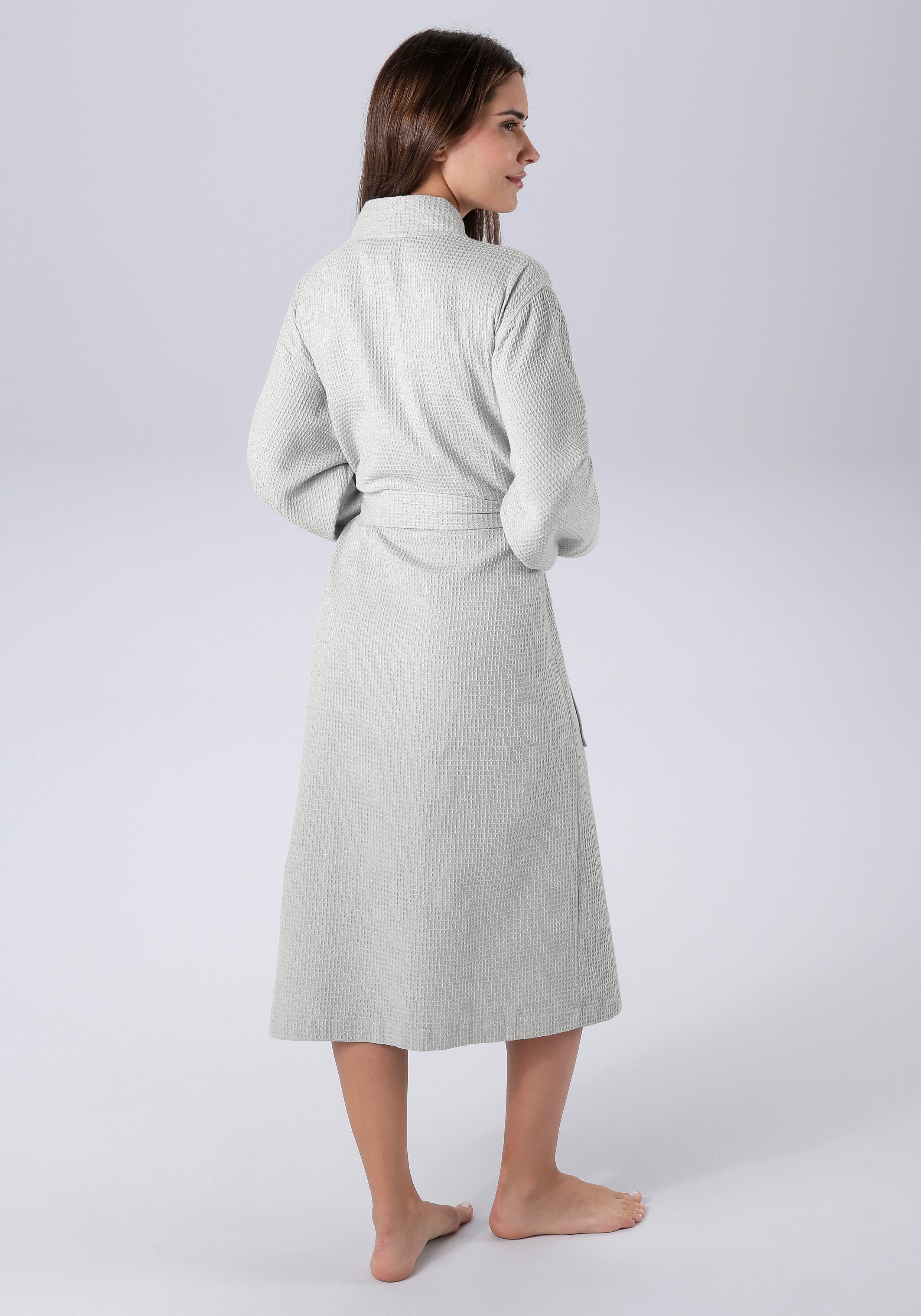 OTTO home Unisex-Bademantel Vanessa, ideal für Sauna & Spa, Hotelbademantel, Morgenmantel, Langform, Baumwolle, Kimono-Kragen, Gürtel, Taschen, Damen & Herren, Waffelpiqué, sehr leichte Qualität, S-3XL