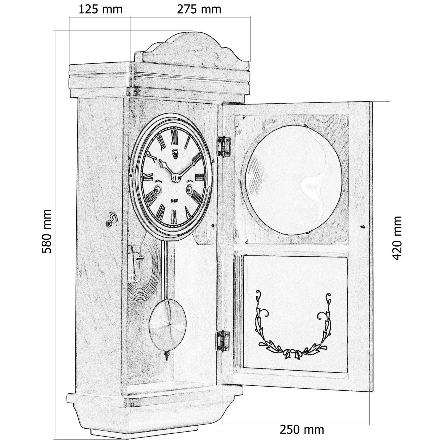 MAXSTORE Pendelwanduhr Mechanische 58 Retro Regulator 12,5 (Theseus, 27,5 Mahagoni, cm) Vintage Pendeluhr x x Uhr