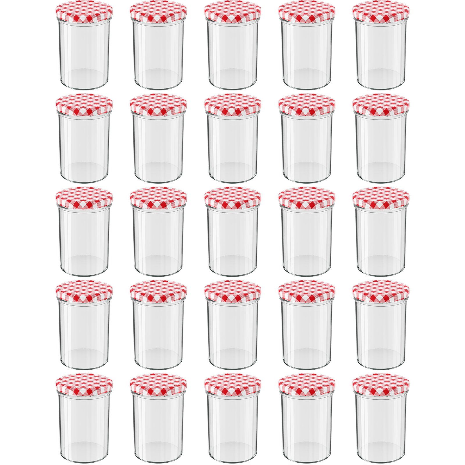Wellgro Vorratsglas Einmachgläser Schraubdeckel rot kariert - 435 ml, (25-tlg)