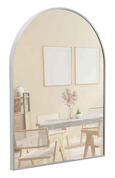 Terra Home Wandspiegel (Silber Spiegel Schminkspiegel, inklusive Schrauben und Dübel), Badezimmerspiegel Flurspiegel 60x80 Metallrahmen Bogenform