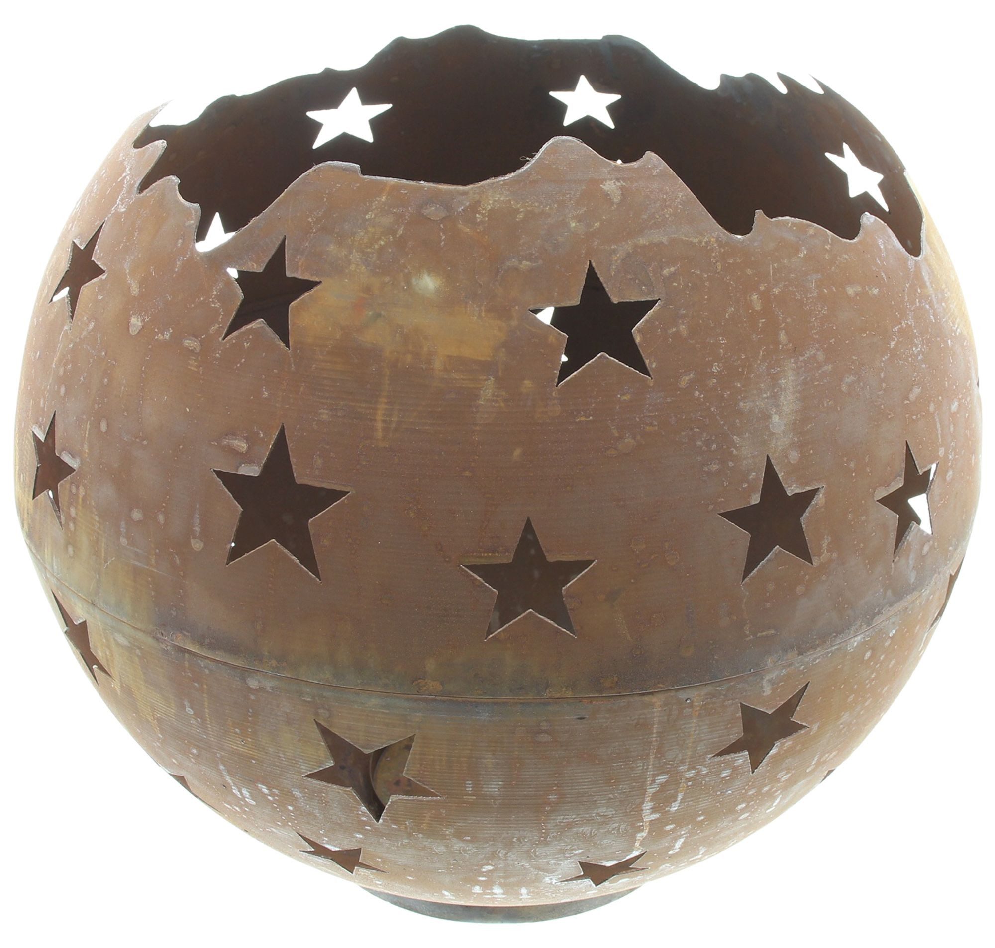Dekoleidenschaft Windlicht "Sternenhimmel" aus Metall mit Echtrost, Ø 40 cm, Windlichtkugel, für Draußen, Outdoor Kerzenhalter, Bodenwindlicht, Kerzenständer