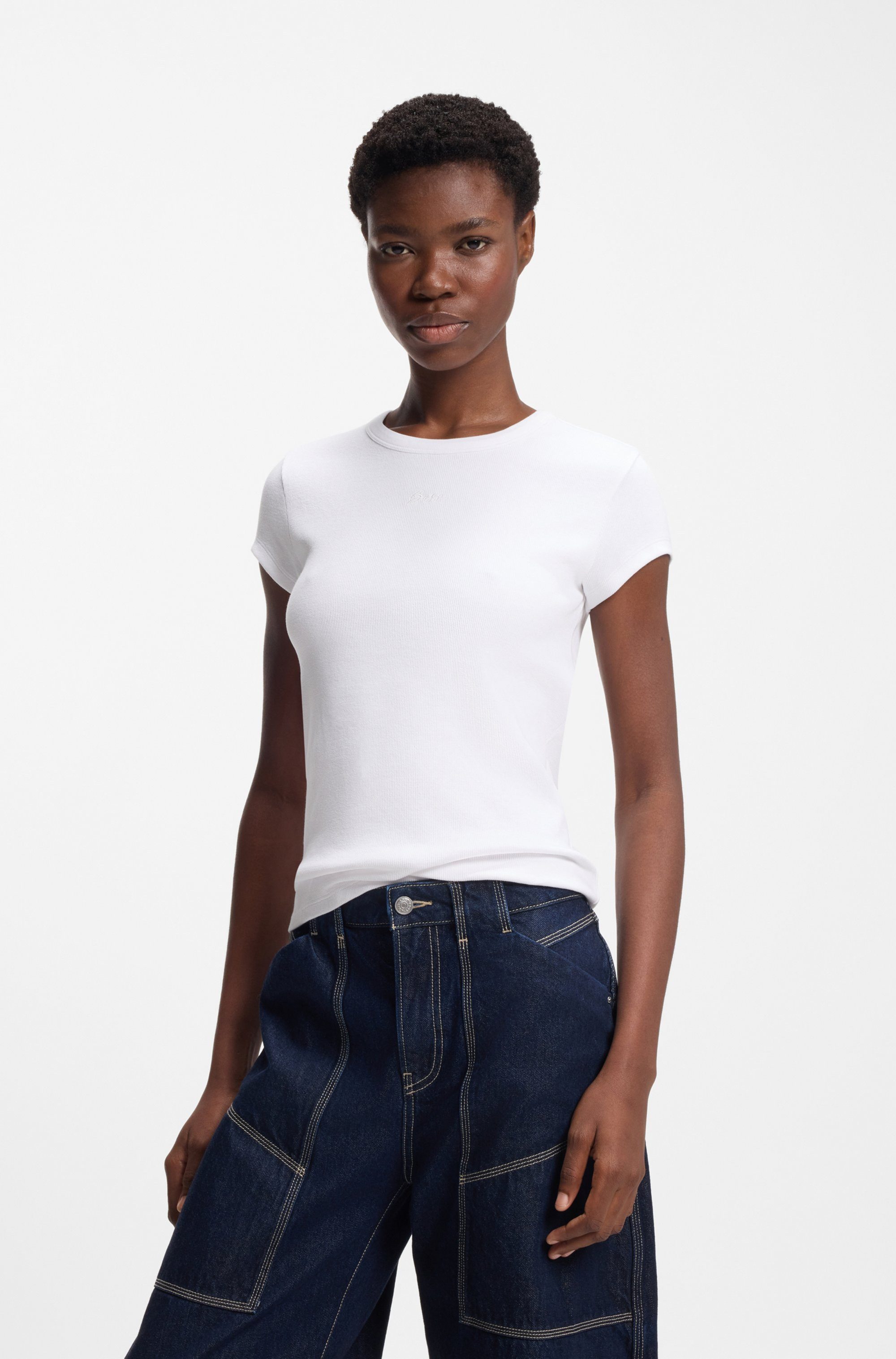 BOSS ORANGE Kurzarmshirt Ecute Premium Damenmode Slim Fit mit Rundhalsaussc günstig online kaufen