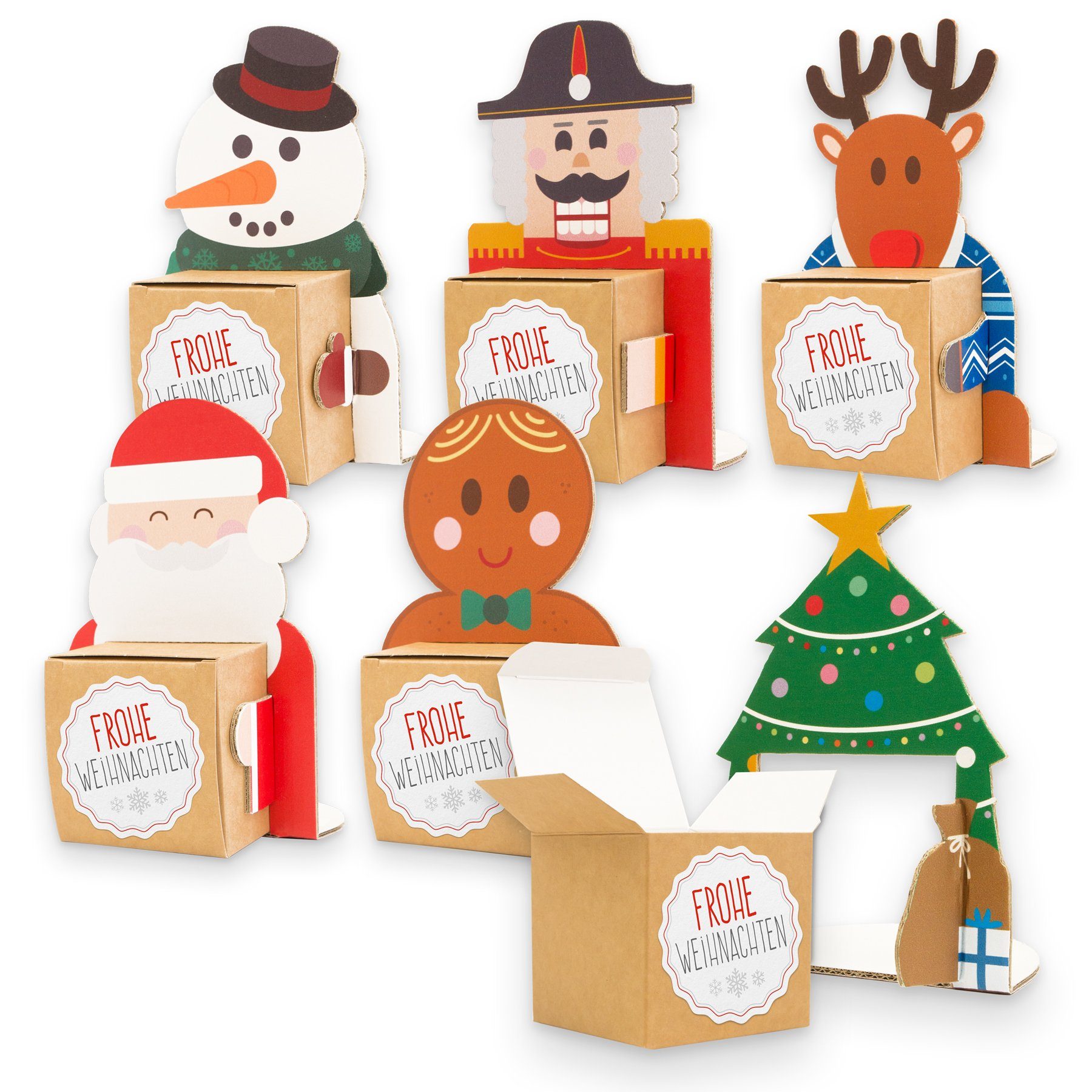 itenga Geschenkbox itenga Weihnachtsbande 6x Figuren zum Aufstellen + 6x Kartonwürfel + 6