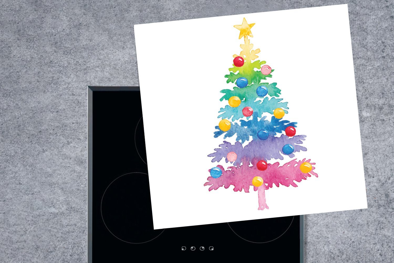 Arbeitsplatte - Vinyl, Ceranfeldabdeckung, 78x78 (1 Illustration Weihnachtsbaum, tlg), Weihnachten küche cm, MuchoWow für - Herdblende-/Abdeckplatte