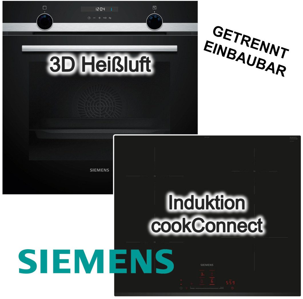 SIEMENS Backofen-Set Backofen 3D Heißluft Hydrolyse + Induktionskochfeld Boost TouchSlider, Hydrolyse