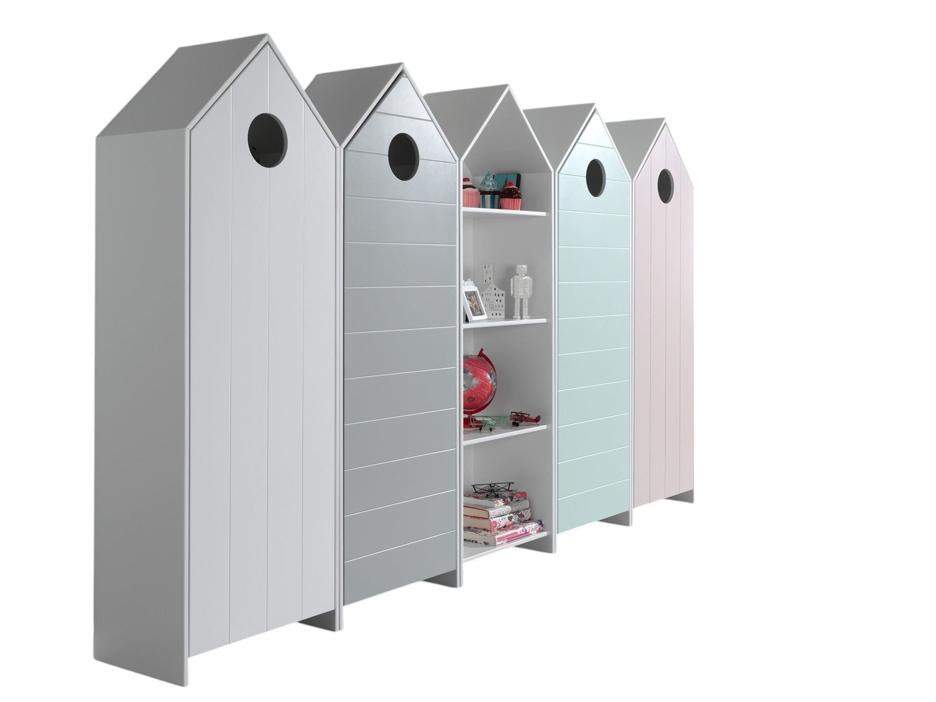 58 aufm Kessel Mehrzweckschrank-Set Regalschrank Set Kania Standregal MDF+Holzwerkstoff Weiß /Bunt, (inkl. Versand, Lieferung bis Verwendungsstelle), 5-teiliges Regalschrank-Set, verschiedene Farben, dekorative Optik