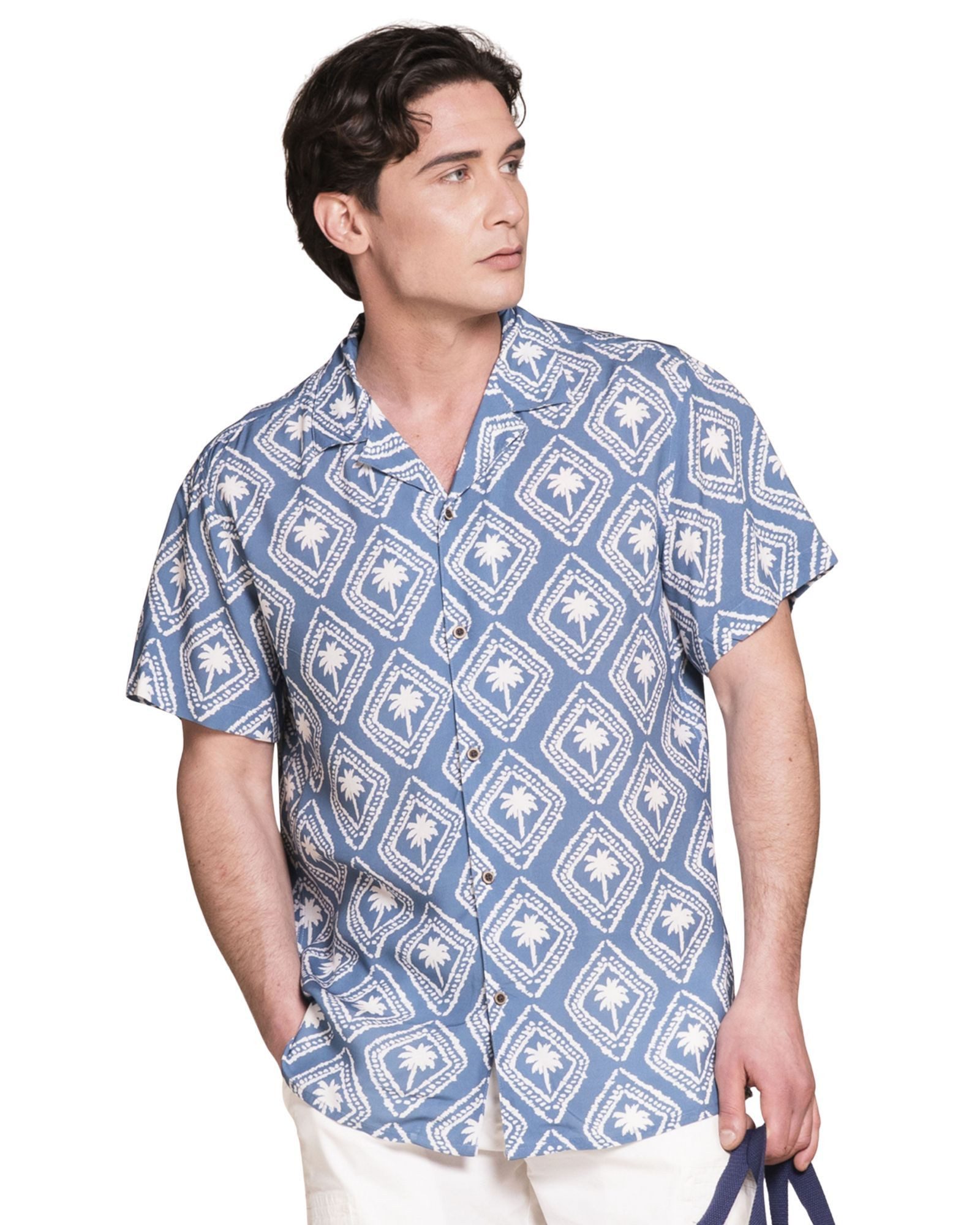 IMPURE Kurzarmhemd BOWLING SHIRT S/S COMF.SOFT VISCOSE - Hemd mit Allover Print im Palmen