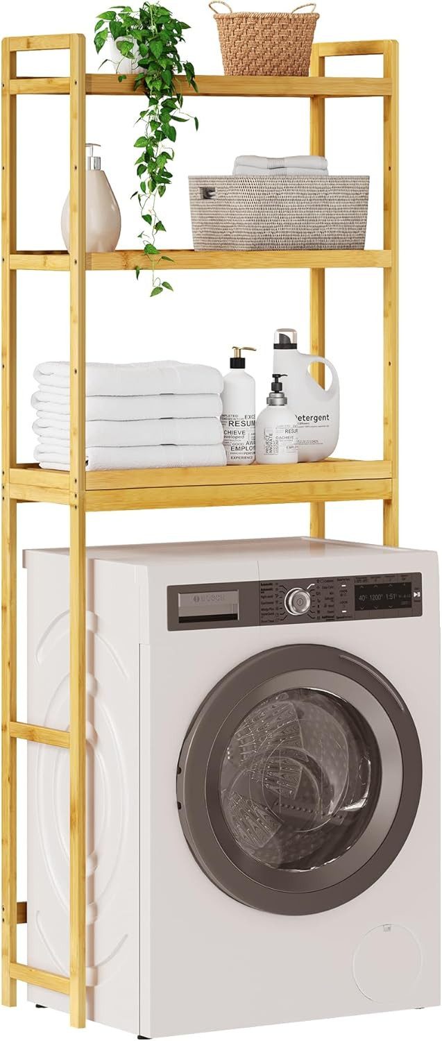 EUGAD Badregal, 1-tlg., Badregal Waschmaschinenregal Toilettenregal aus Bambus, mit 3 Ablagen