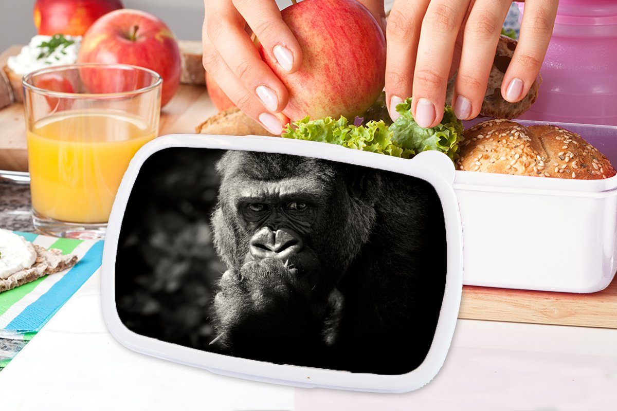 und Kinder Gorilla für (2-tlg), für MuchoWow Kunststoff, Hintergrund Erwachsene, Lunchbox Brotbox und in schwarzem Brotdose, Jungs Weiß, und auf Mädchen Schwarz