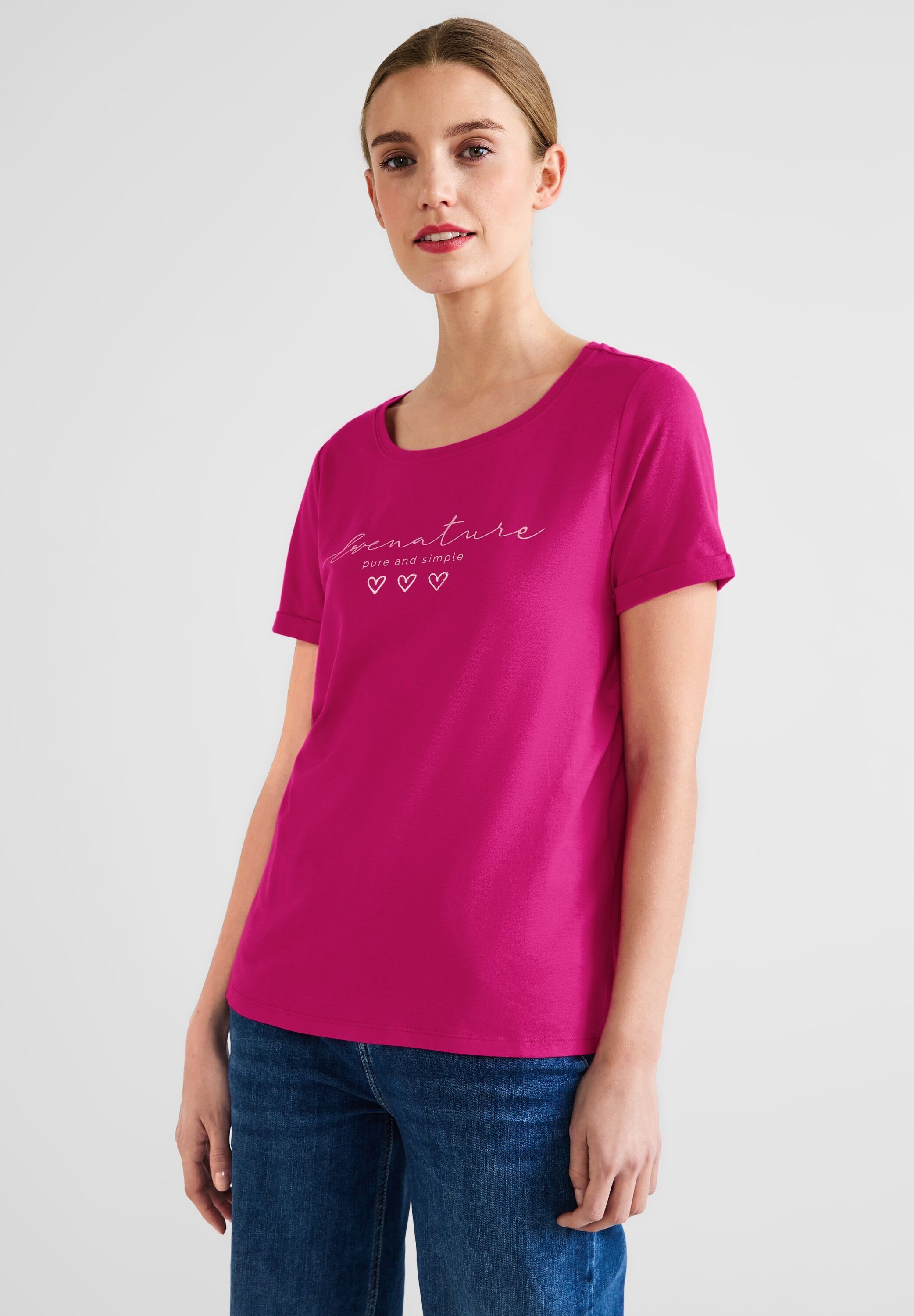 [Sieht elegant aus] STREET ONE T-Shirt nu in Unifarbe pink