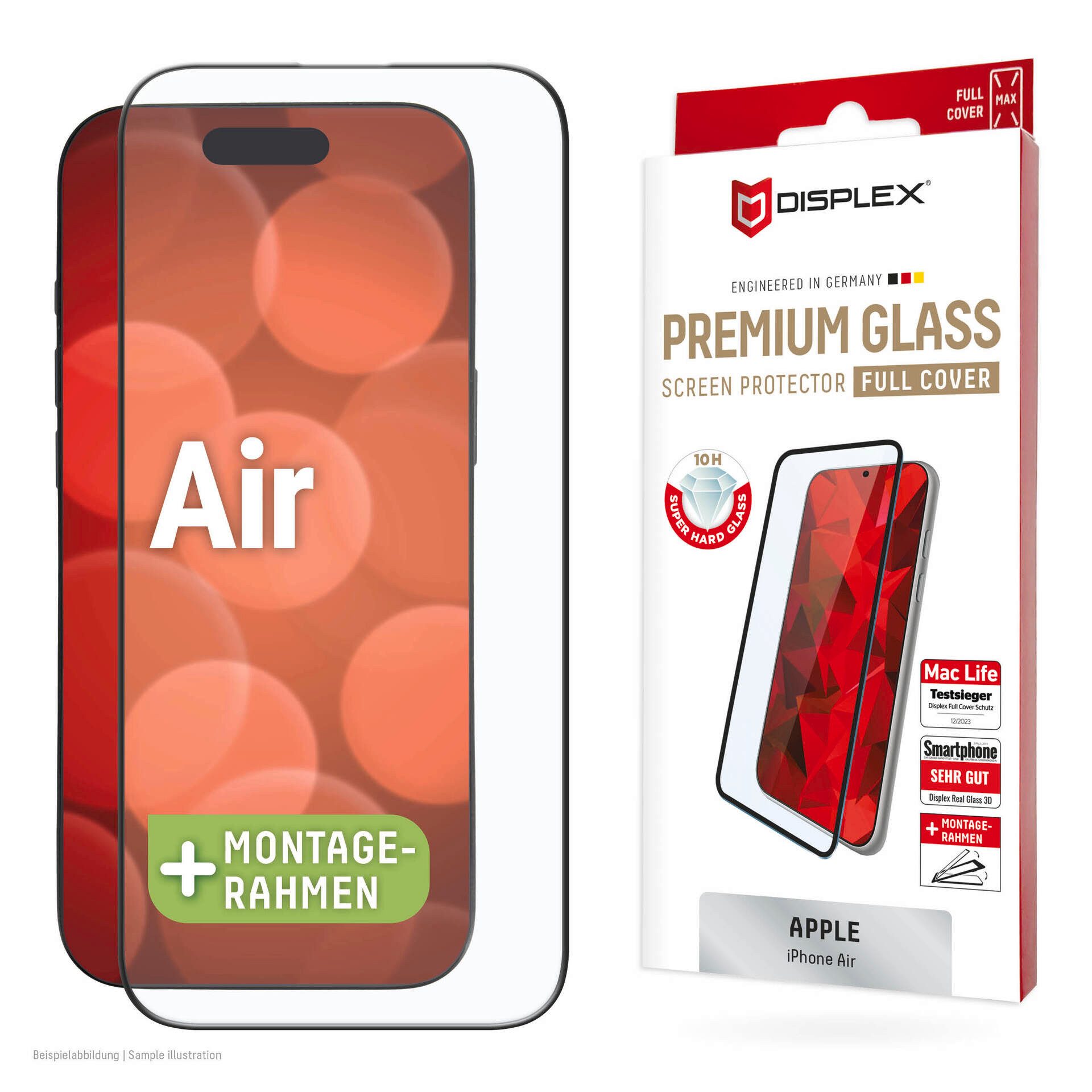 Displex Displayschutzglas Premium Glass Screen Protector Full Cover für Apple iPhone Air, Displayschutzfolie, Schutzfolie, Bildschirmschutz, kratz- & stoßfest