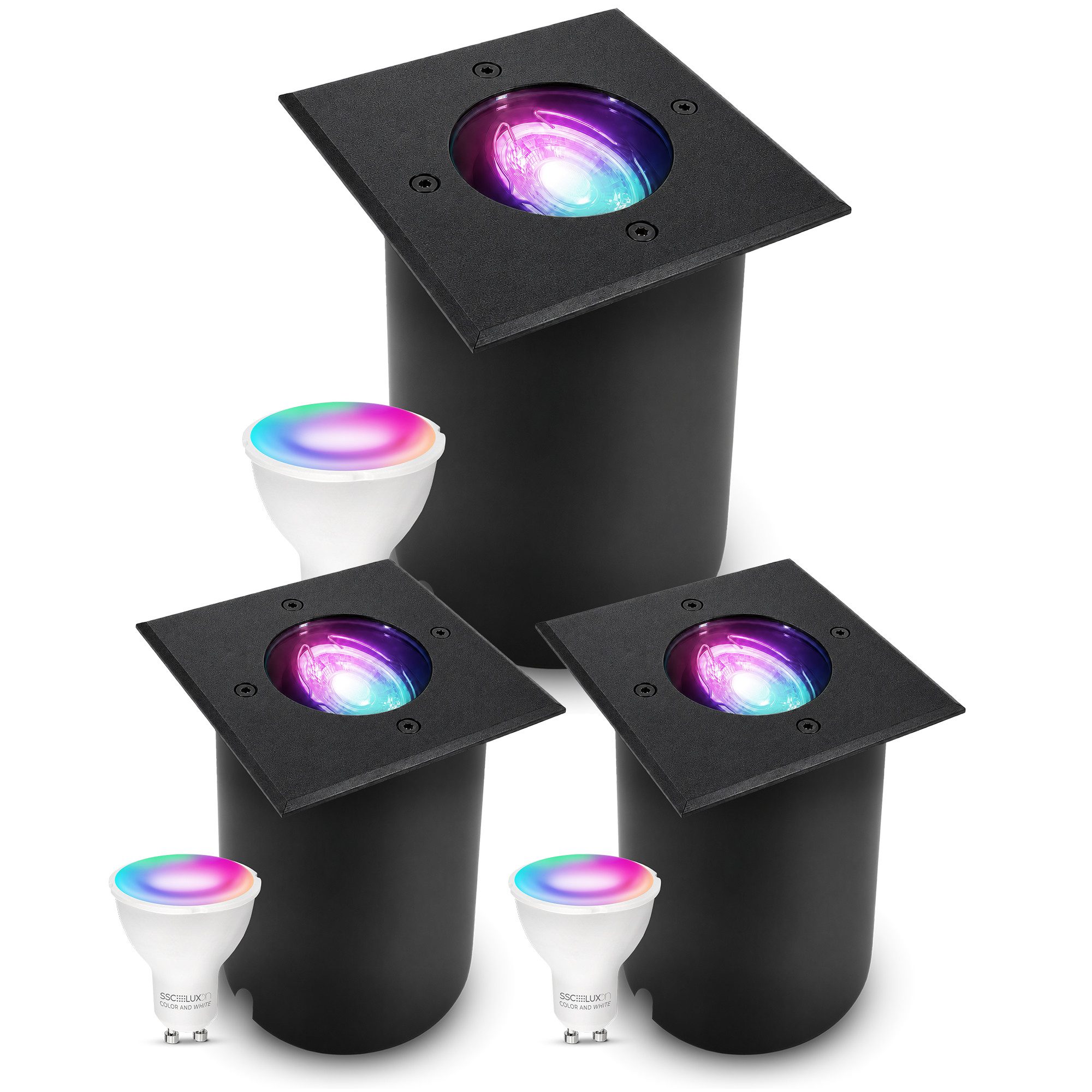 SSC-LUXon LED Gartenstrahler JUAVI schwarze Bodenleuchte Einbau mit GU10 WiFi 4W App, Smart
