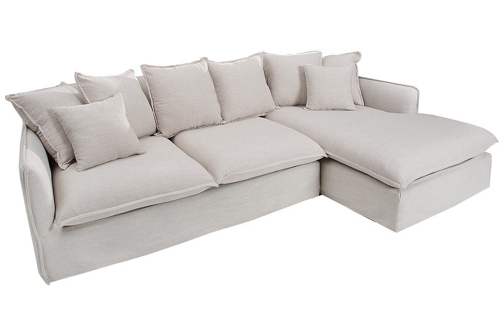 riess-ambiente Ecksofa HEAVEN 255cm natur - Flachgewebe, Pappelholz, inkl. Kissen, Federkern, Einzelartikel 1 Teile, L-Förmig & abnehmbarer Rundumbezug - Landhaus-Stil ideal f. Wohnzimmer
