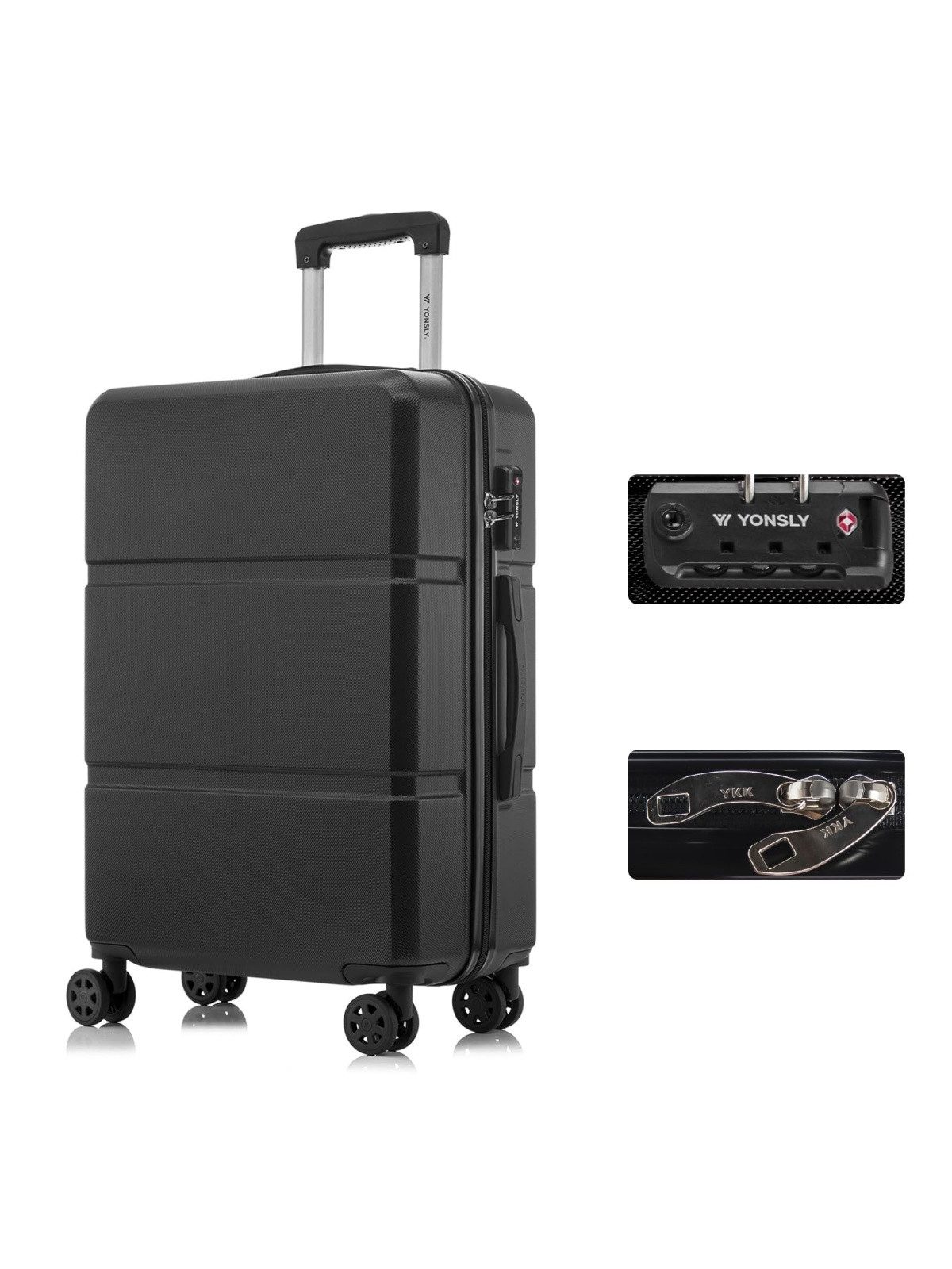 YONSLY Koffer Hartschalen-Reisekoffer Trolley Rollkoffer aus ABS und Aluminium, 4 Rollen, TSA-Schloss, YKK-Reißverschluss, austauschbare Rollen & Griffe