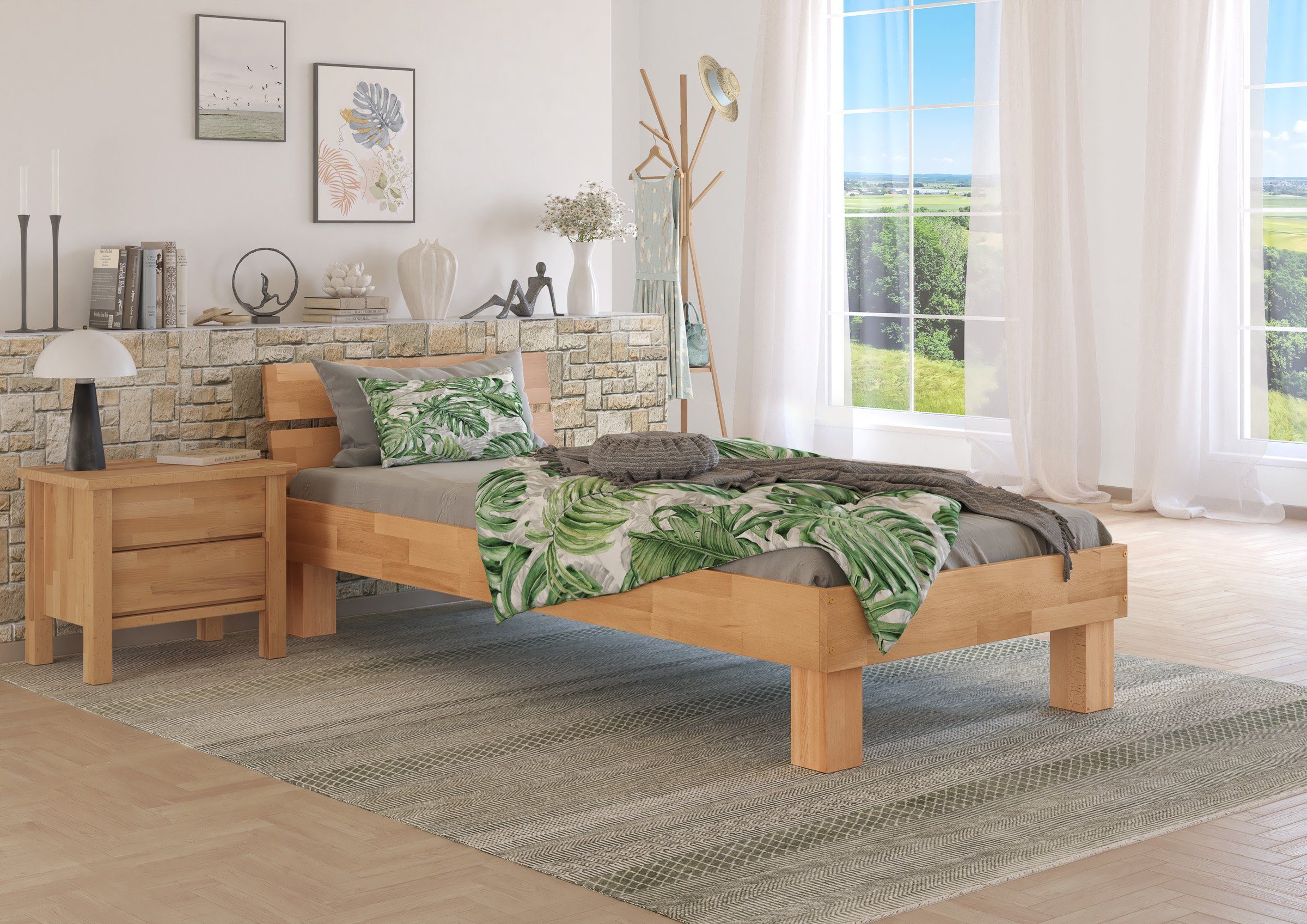 ERST-HOLZ Bettgestell Buche Bett 90x220 cm Geölt in Überlänge Jugendliche und Erwachsene, Buche geölt