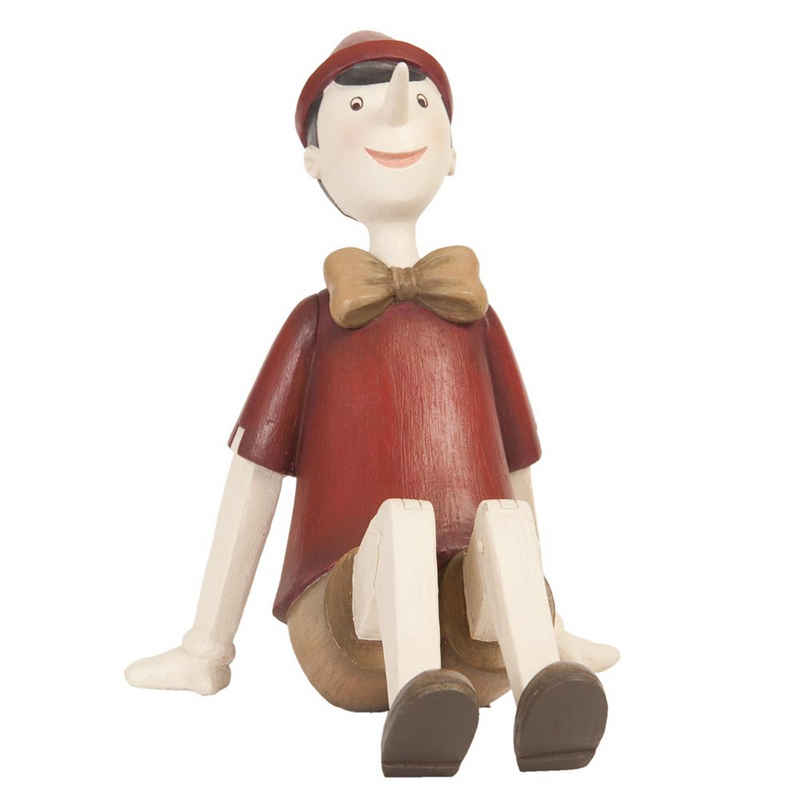Clayre & Eef Dekofigur Dekoration Figur Pinocchio sitzend Rot / Beige 15x11x14 cm