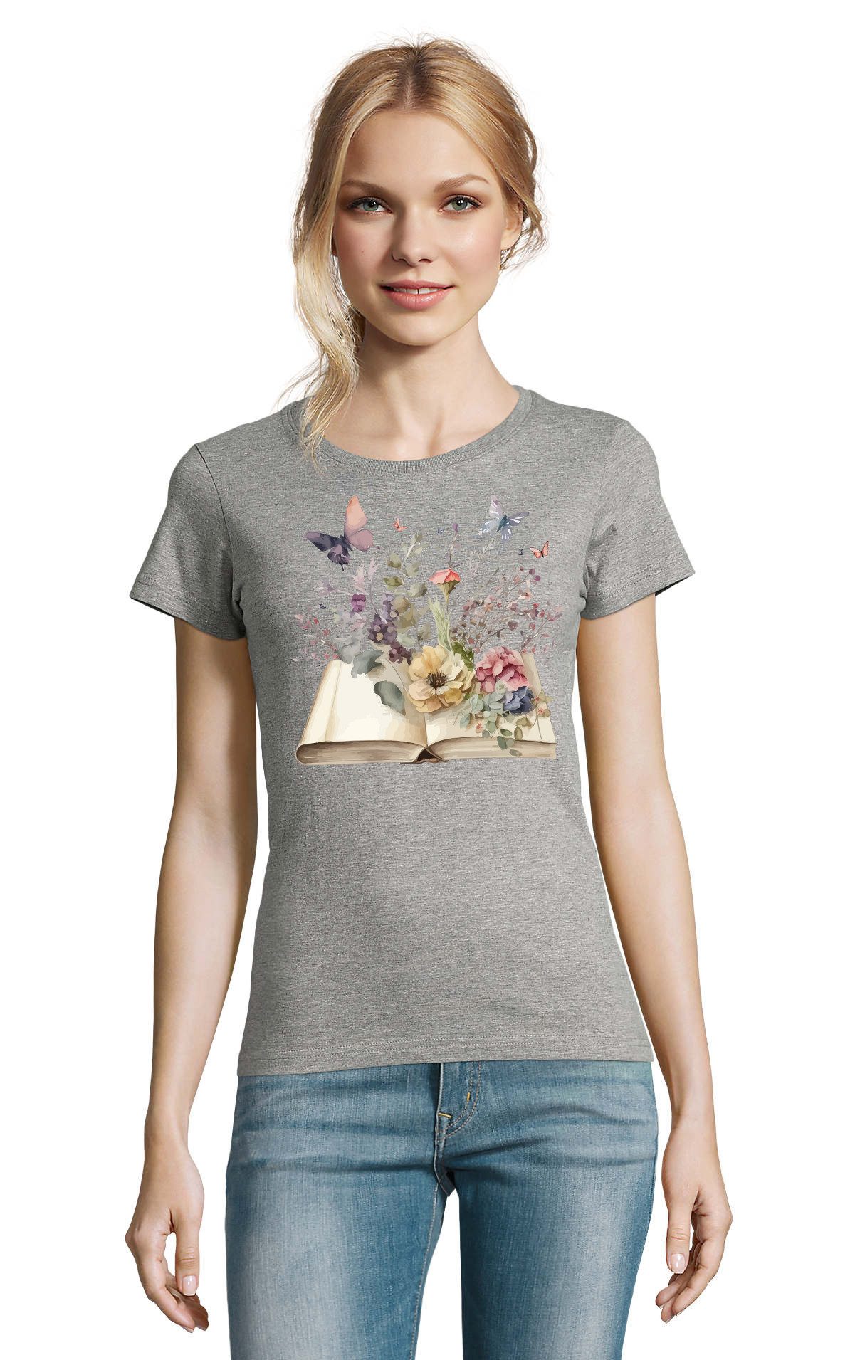 T-Shirt openBooksFlowers D Tee Damen T-Shirt Blütenbuch Print