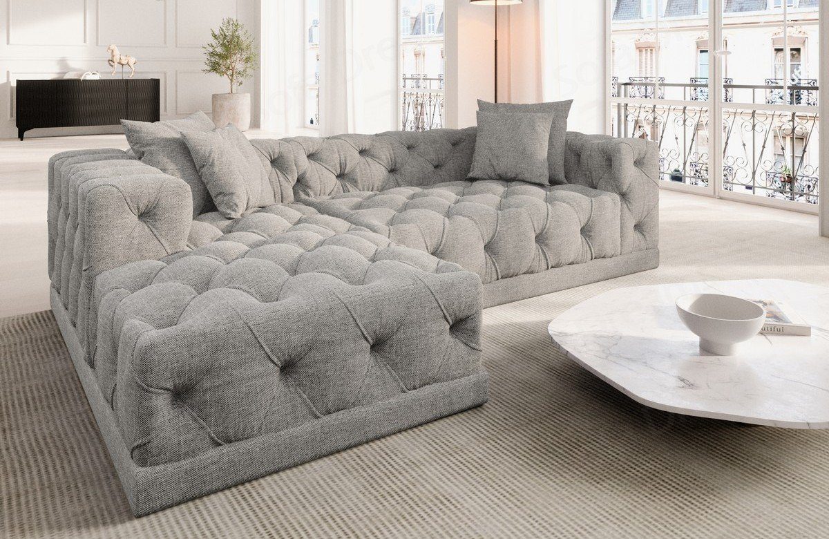 Loungesofa Sofa Dreams Stoffsofa, eisgrau70 Style, L Stoff kurz Ecksofa Form Strukturstoff Polster Chesterfield Sofa Palma