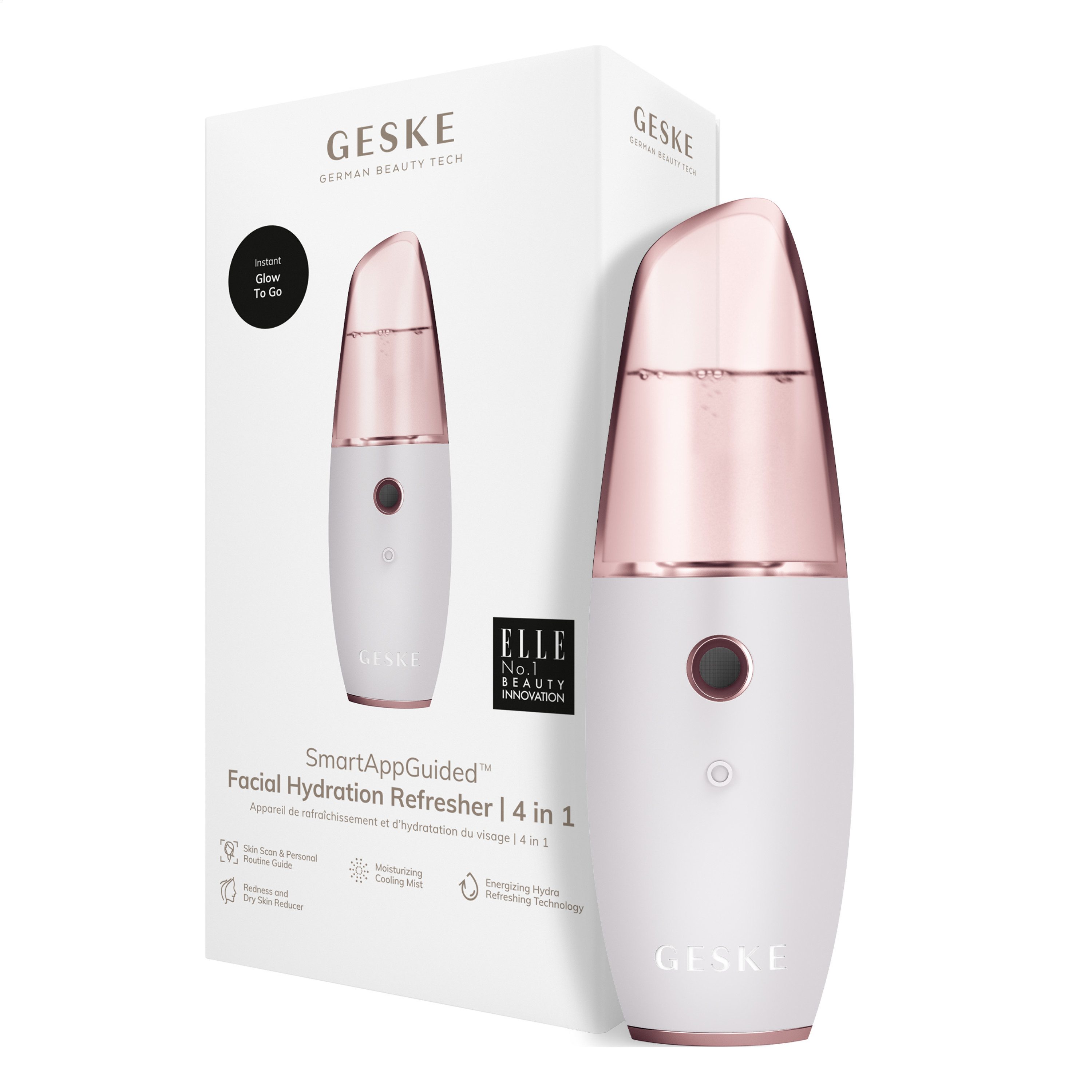 GESKE German Beauty Tech Enhancer SmartAppGuided™ Facial Hydration Refresher 4 in 1, Packung (Gerät & USB-Ladekabel), 2-tlg., Gerät inkl. kostenloser APP (SmartAppGuided Device), Mit der GESKE App erhältst Du deine personalisierte Hautpflegeroutine.