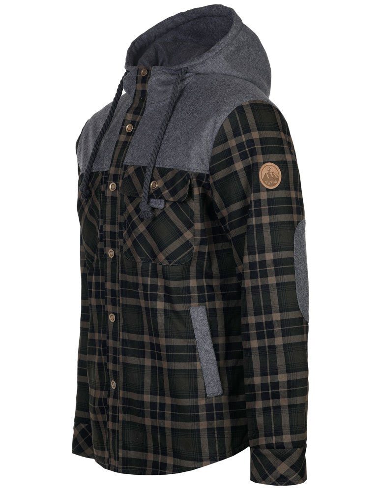 Piz Palü Winterjacke Herren "Tacherting" mit Kapuze, Olivgrün Karomuster und Teddyfell (1-St)