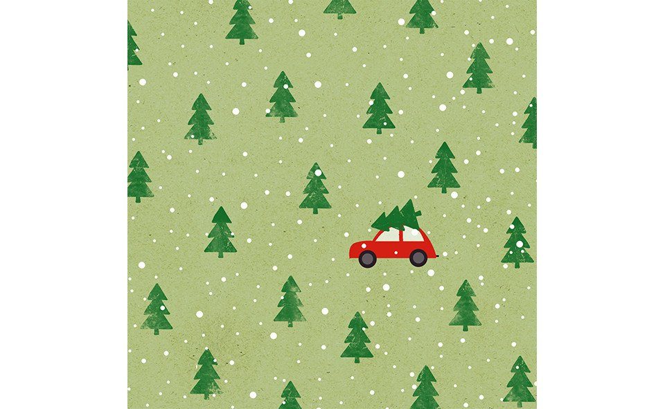 Braun+Company Atelier Weihnachtsfigur Braun & Company Servietten Little red Car grün 25