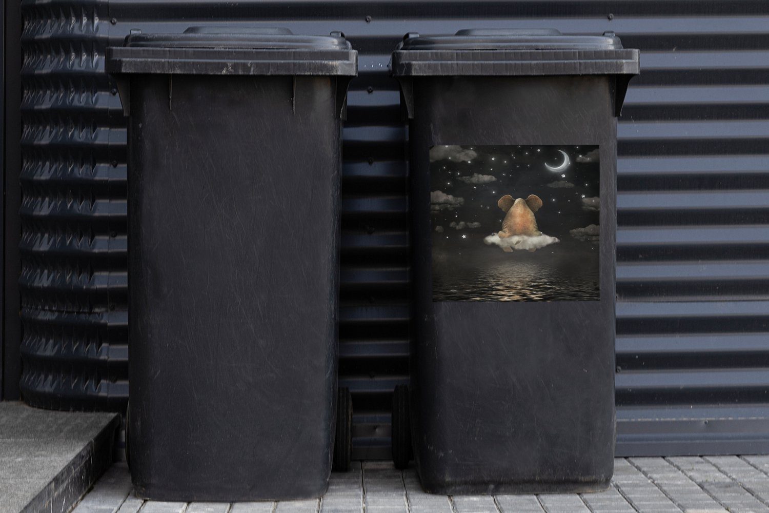 MuchoWow Wandsticker Elefant - Container, - Mülltonne, St), Sticker, Mond Mülleimer-aufkleber, (1 Sternenhimmel Abfalbehälter