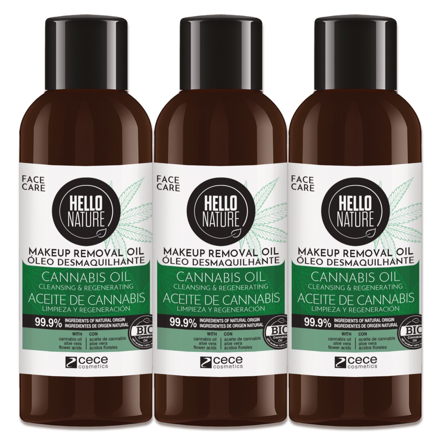 P-Beauty Cosmetic Accessories Make-up-Entferner Hello Nature Haut Gesicht Regeneration Reinigungsöl mit Hanföl, 3-tlg., Gesichtsreinigung, Gesichtspflege, Make-up, Cannabis
