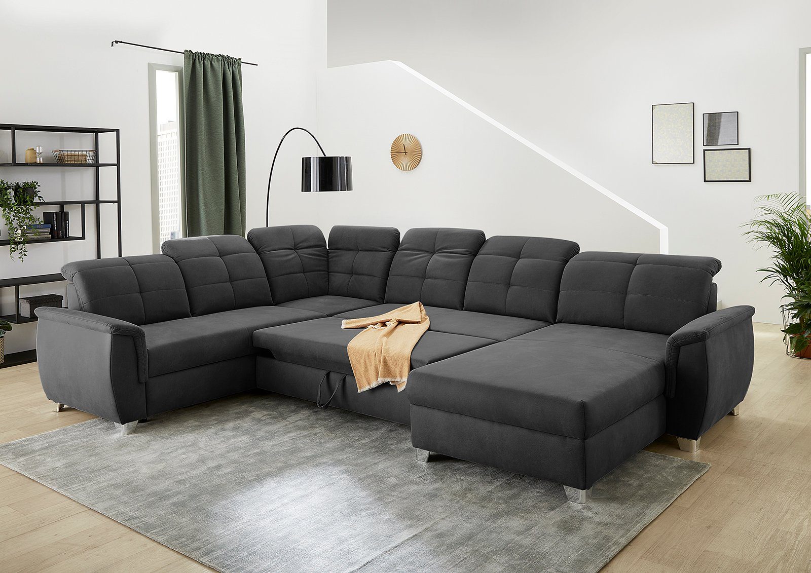 Jockenhöfer Gruppe Wohnlandschaft Livorno U-Form, B: 354 cm, mit Schlaffunktion, Bettkasten, Kopfteilverstellung & Zierkissen – Bild 4 von 5