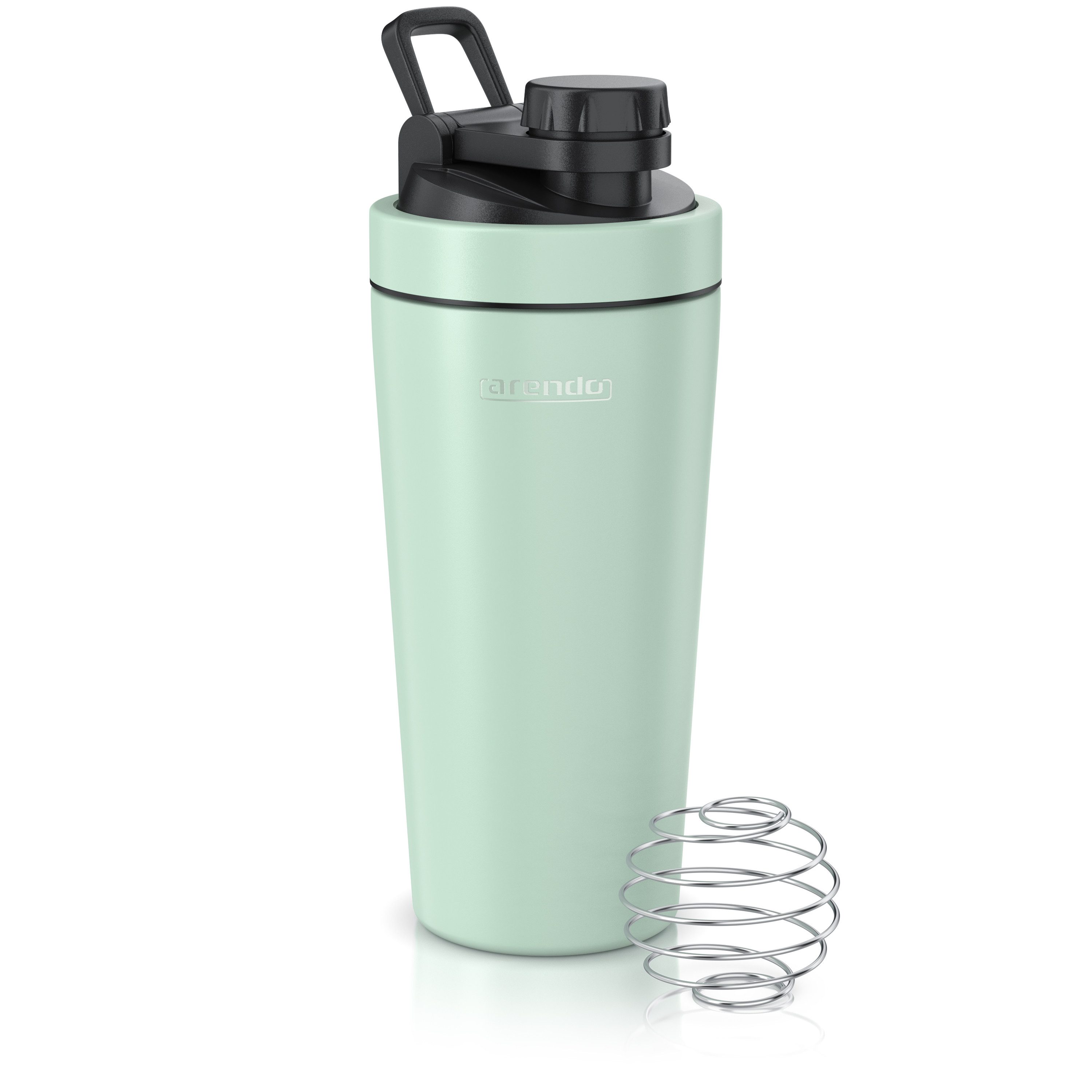 Arendo Protein Shaker Edelstahl Eiweißshaker 750 ml, verschließbar, bruchfest, BPA-frei, Edelstahl, auslaufsicher, spülmaschinengeeignet, mit Tragegriff und Mixball