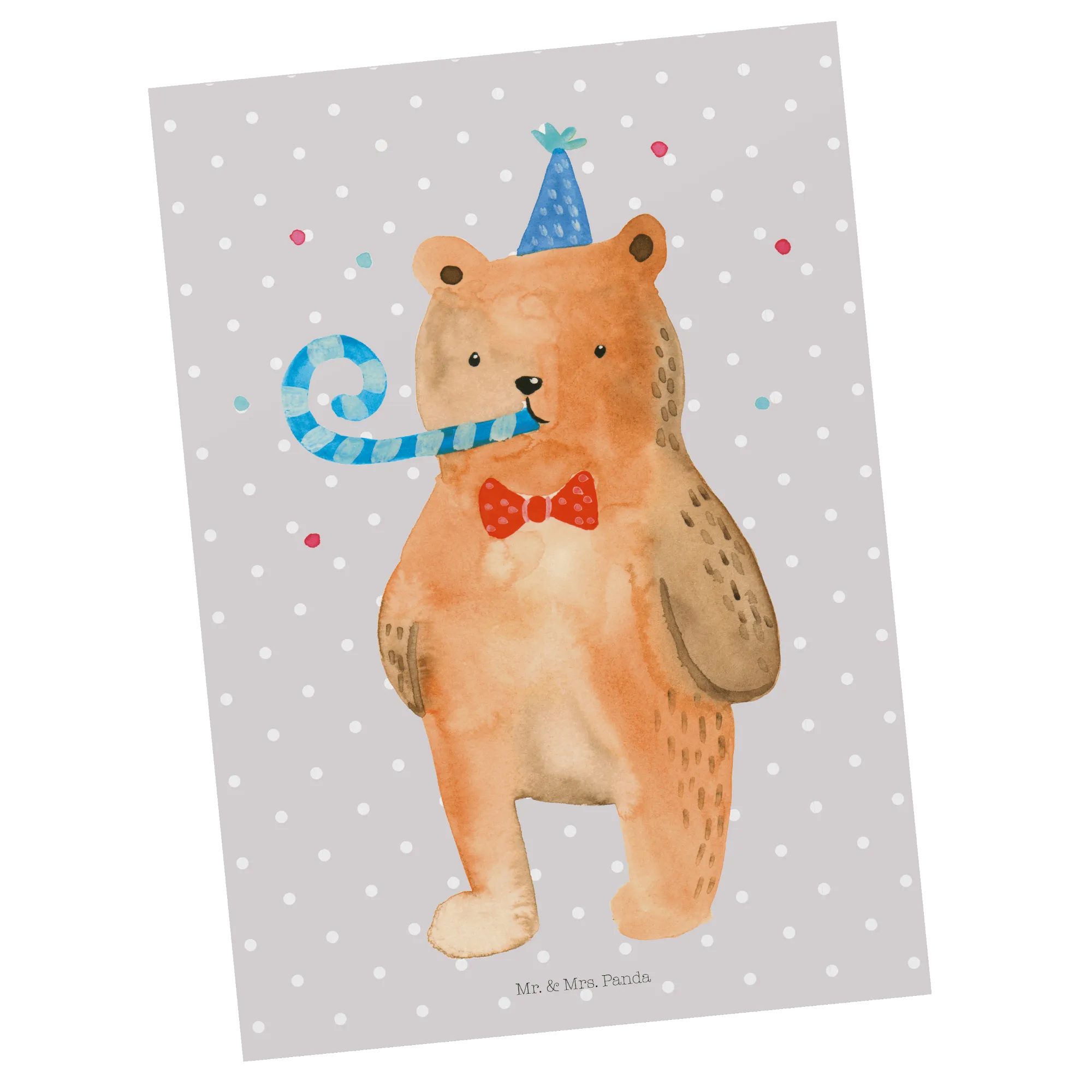 Mr. & Mrs. Panda Postkarte Bär Geburtstag, Postkarte, Grau Pastell, Feier, Teddy, Glückwunsch, Geburtstagskarte Einladungskarte Ansichtskarten