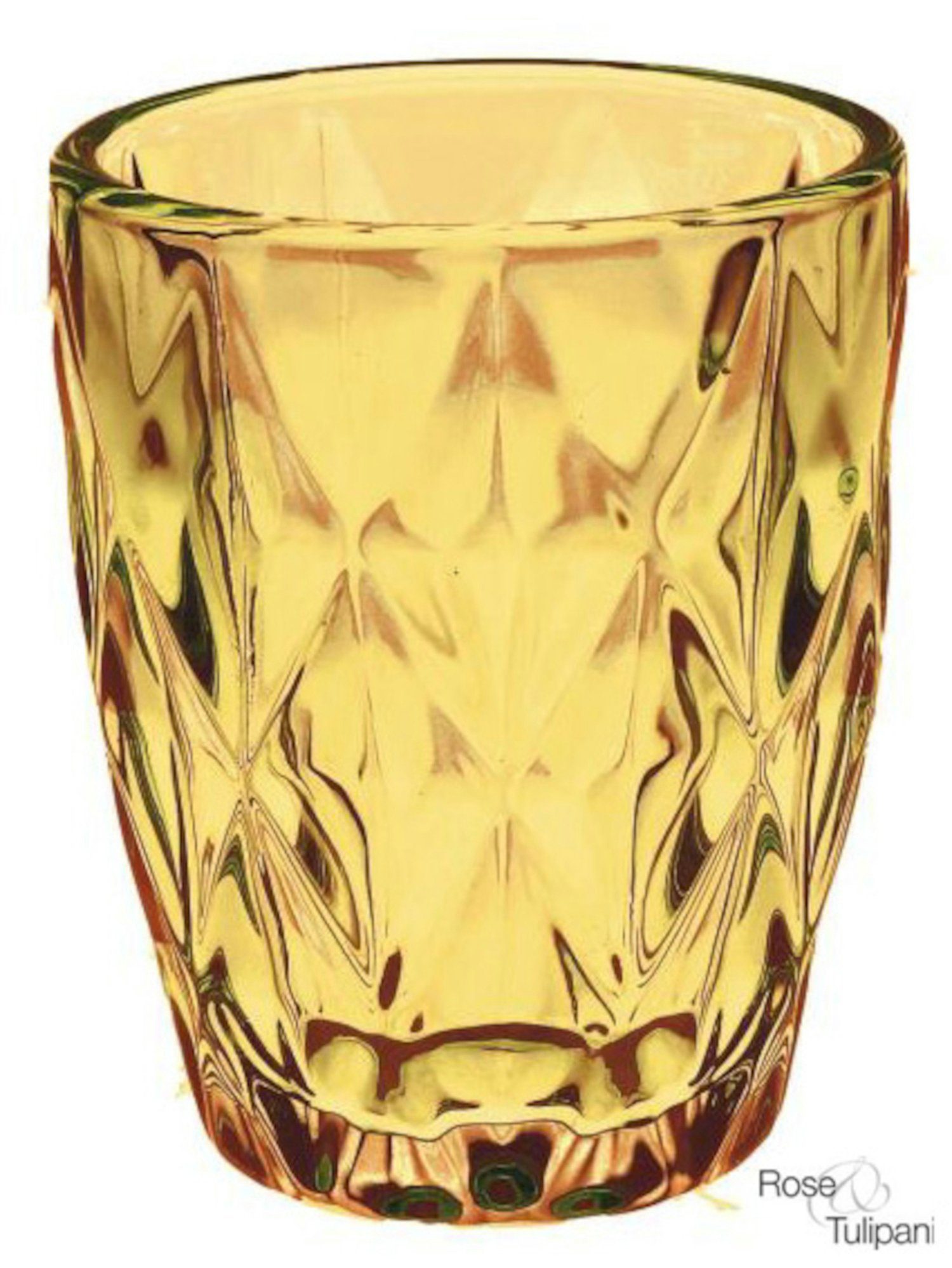 Rose & Tulpani Tumbler-Glas Wasserglas Mehrzweckglas im Vintage Landhaus Stile Bernstein 270ml, Glas, geschwungene und facettierte Linien