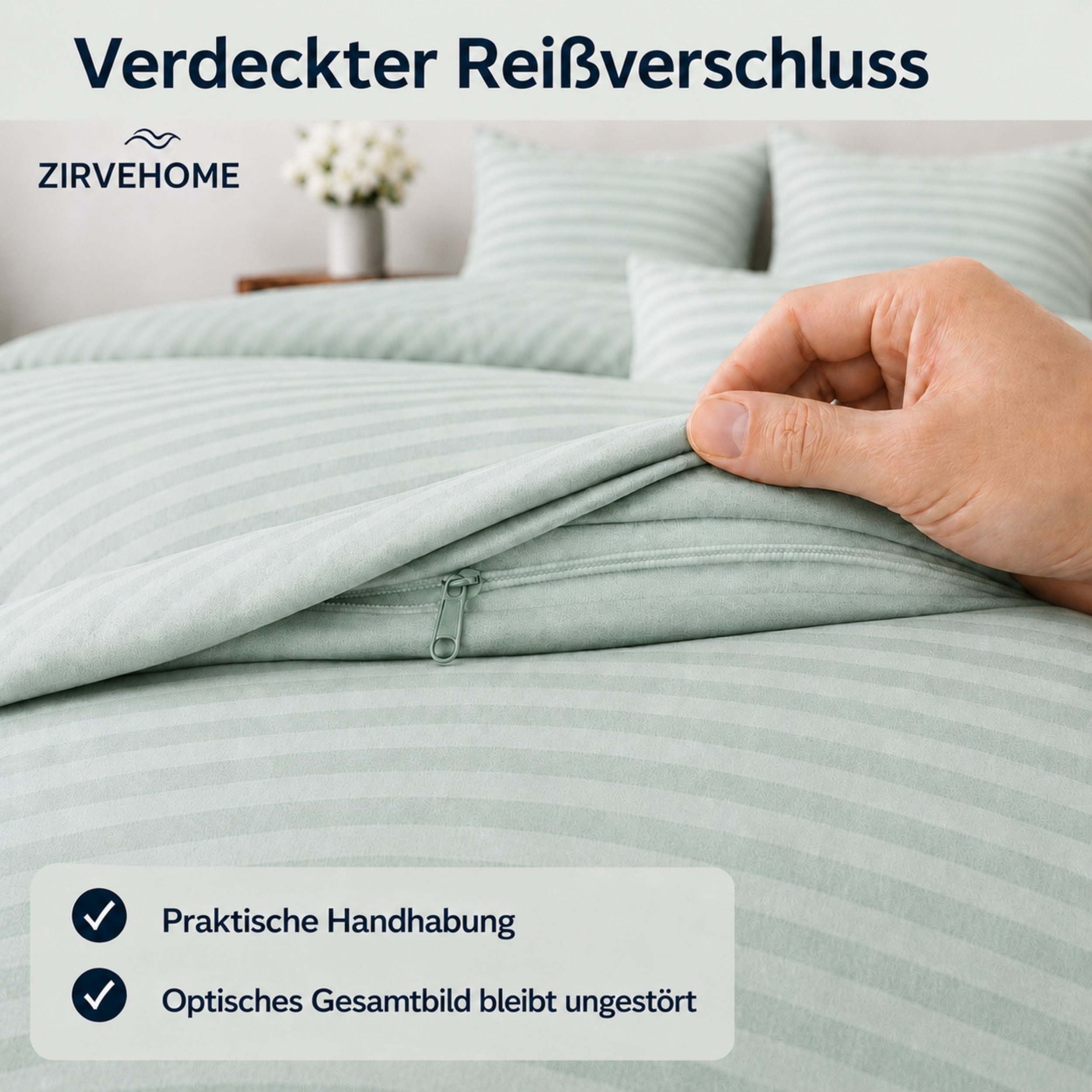 ZIRVEHOME Bettwäsche Baumwolle Bettbezug Streifenmuster– Ganzjahres-Bettwäsche-Sets Damast, Renforce, 3 teilig, 200x220 Bettbezug Baumwolle – Ganzjahres-Bettwäs – Bild 5 von 5