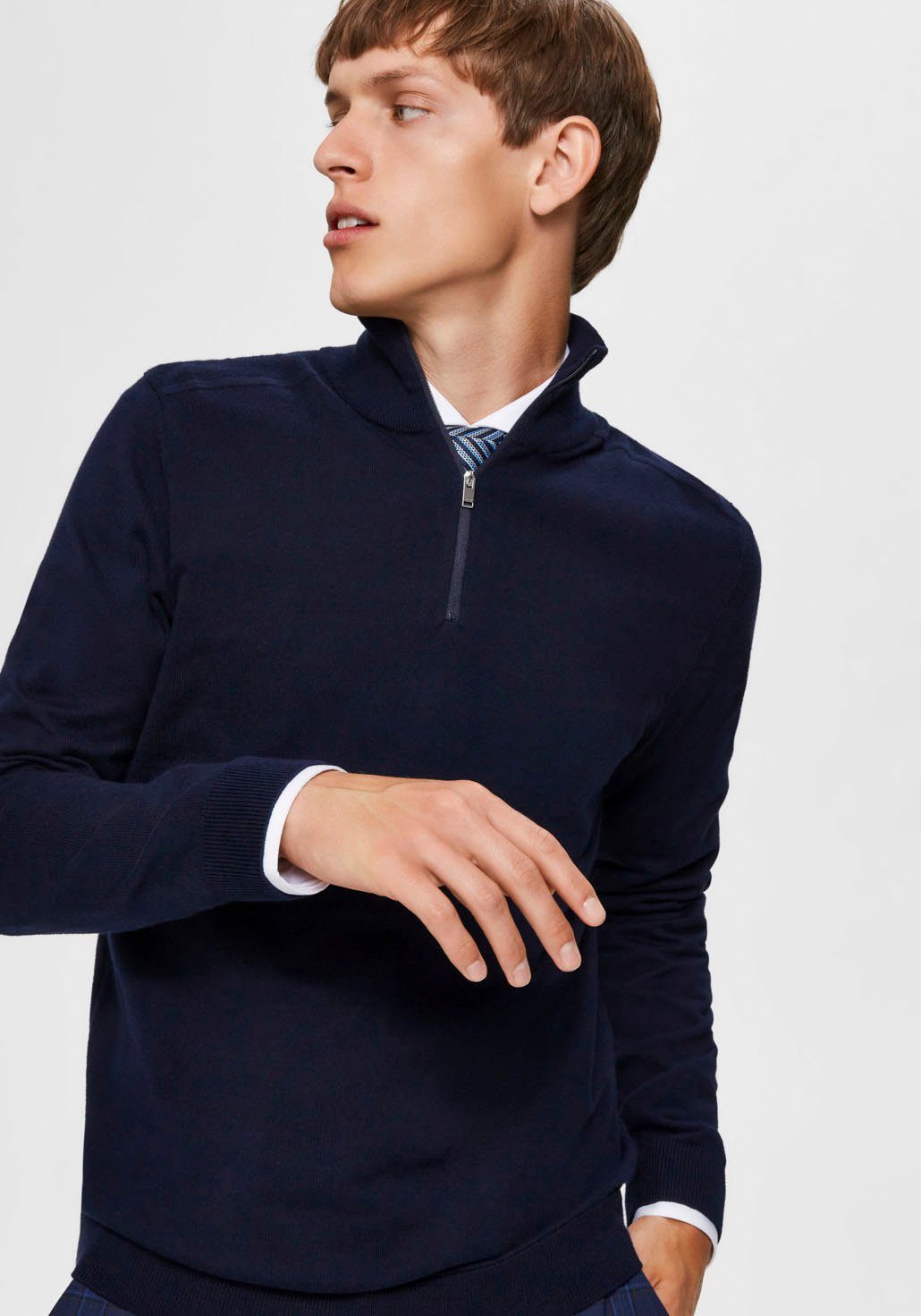 Selected Troyer SLHBERG HALF ZIP CARDIGAN NOOS Baumwolle, regular fit – Bild 3 von 5