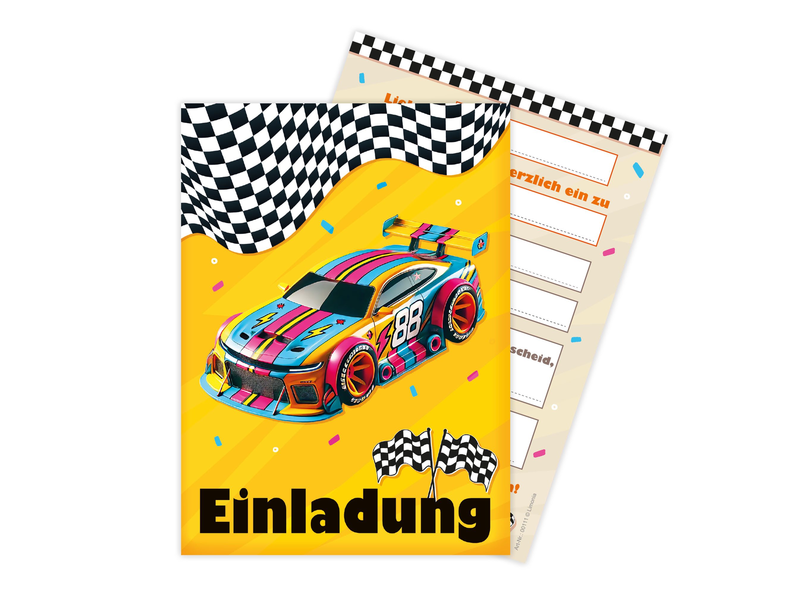 LIMONIA Einladungskarten Auto zum Kindergeburtstag Jungen Einladungen Rennauto Umschläge, Einladungskarten mit einem Auto Motiv zum Geburtstag