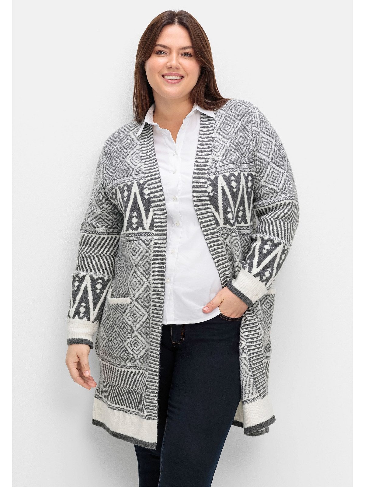 sheego by Joe Browns Longstrickjacke Große Größen im Jacquard-Mustermix