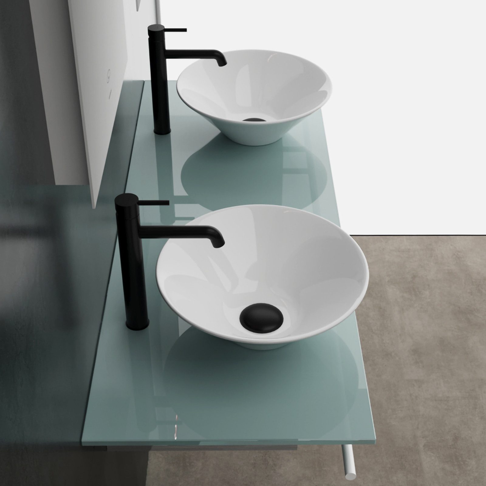 Alpenberger Doppelwaschtisch Doppelwaschbecken auf Milchglas & Handtuchhalter (Komplett Set, 7-St., 7-tlg), pflegeleicht, platzsparend, ESG Glas, Nano