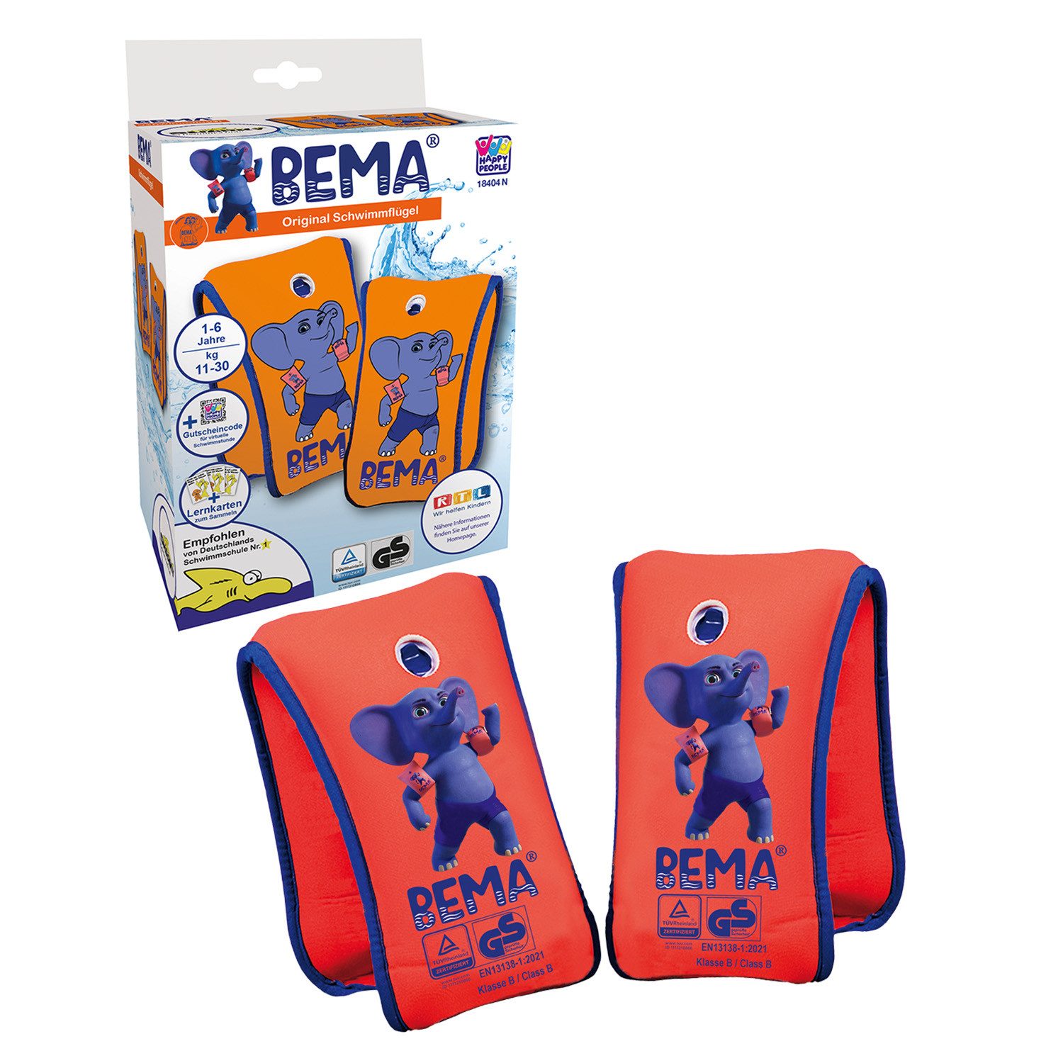 Happy People Schwimmflügel BEMA Schwimmflügel Neopren 1-6 Jahre orange/blau Größe 0 2 Stück