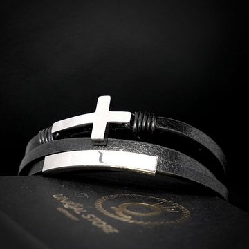 UNIQAL.de Lederarmband Lederarmband Herren mit Kreuz "CHURCH" cross, plate.dreilägig (Edelstahl, Echtleder, Casual Style, Handgefertigt)