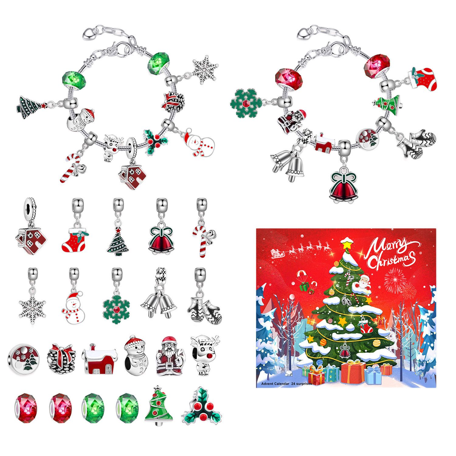 Refttenw Adventskalender Weihnachtskalender Schmuck Mädchen DIY Charm Armba günstig online kaufen