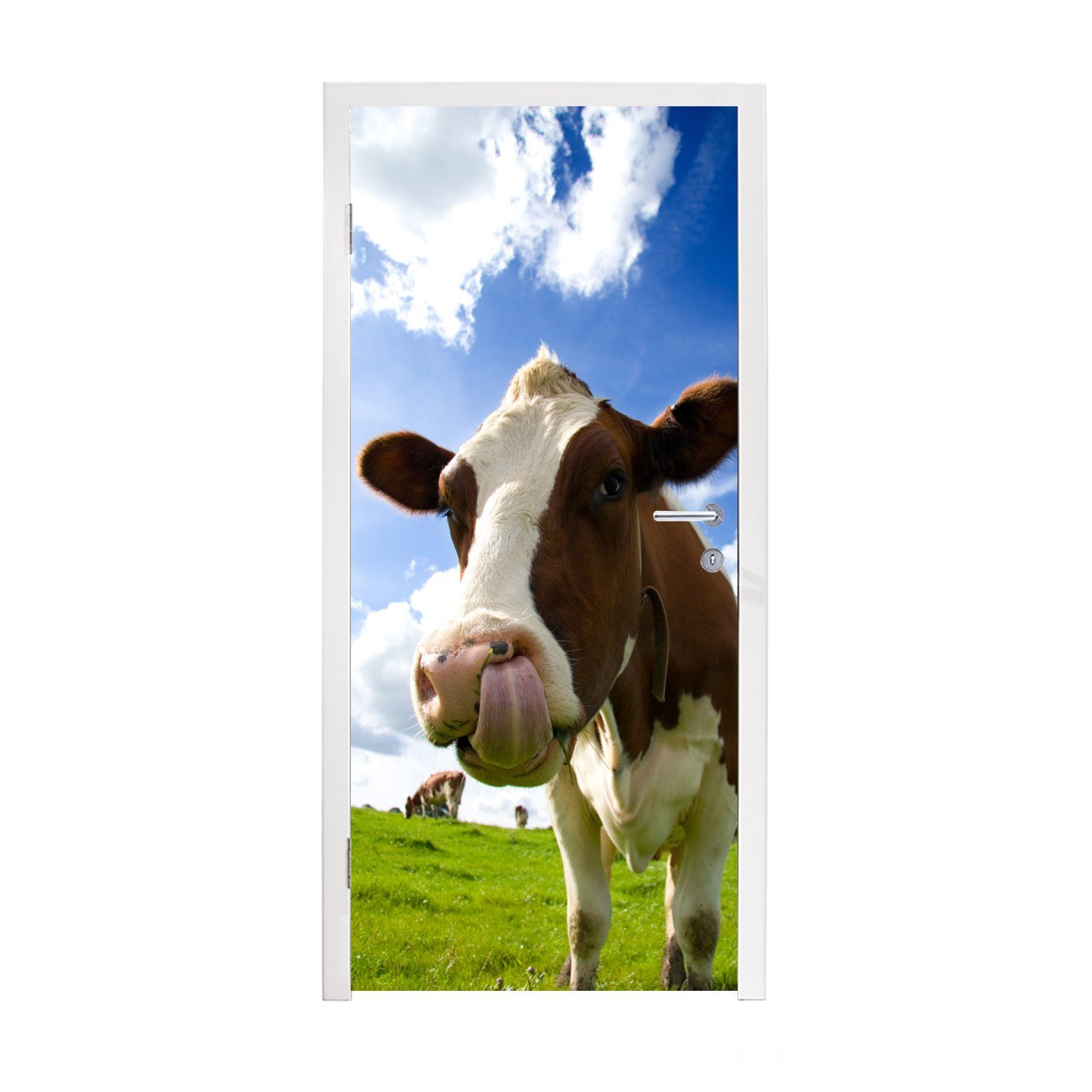 MuchoWow Türtapete Kuh - Bauernhof - Gras, Matt, bedruckt, (1 St), Fototapete für Tür, Türaufkleber, 75x205 cm