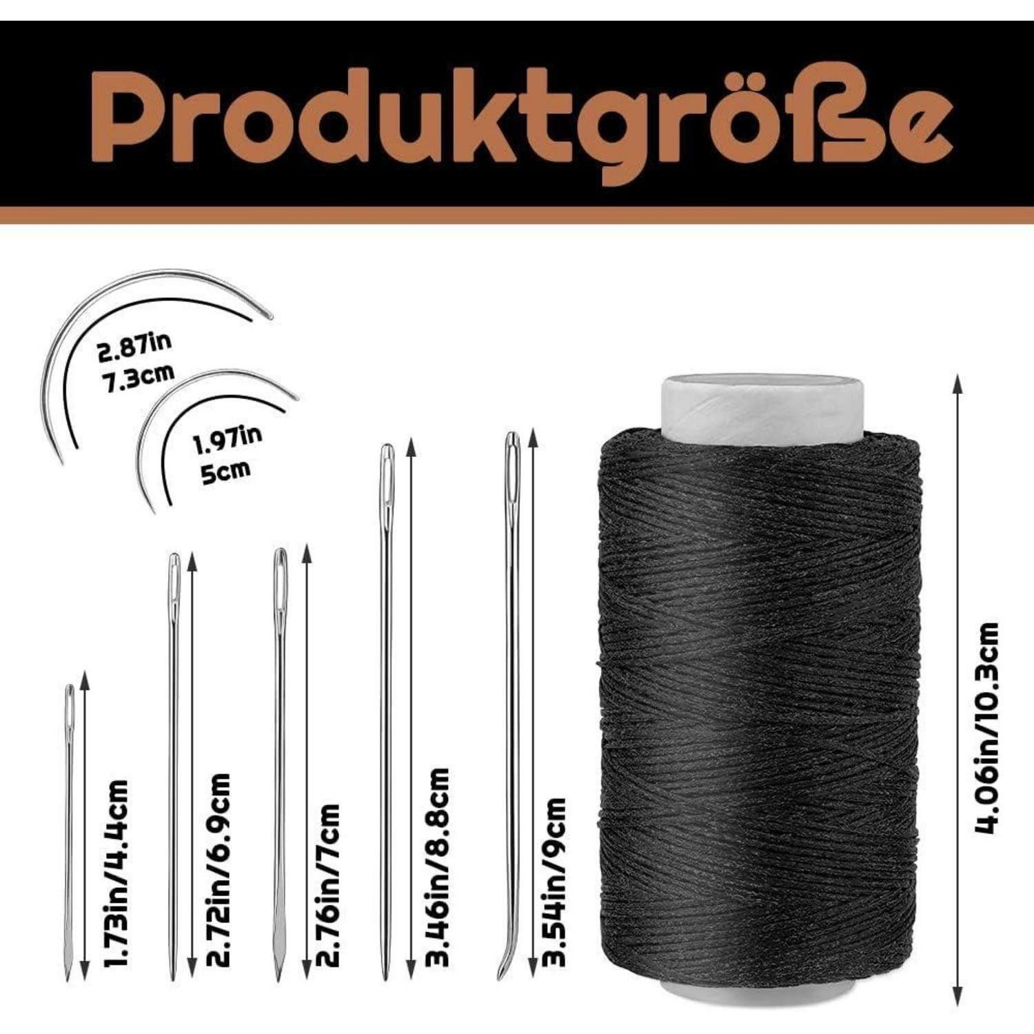 LuxusKollektion Nähnadeln 150D Schwarz Leder Faden Set mit 7 Ledernähnadeln