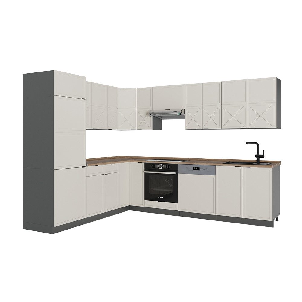 Vicco Winkelküche Fame-Line, GrauBeige/Anthrazit/Anthrazit, 227 x 287 cm, AP Eiche