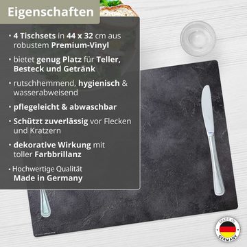 Platzset, Tischsets I Platzsets abwaschbar - Oberfläche in anthrazit, Tischsetmacher, (aus erstklassigem Vinyl (Kunststoff – BPA-frei), 4-St., 44 x 32 cm - rutschfeste Tischdekoration), Made in Germany