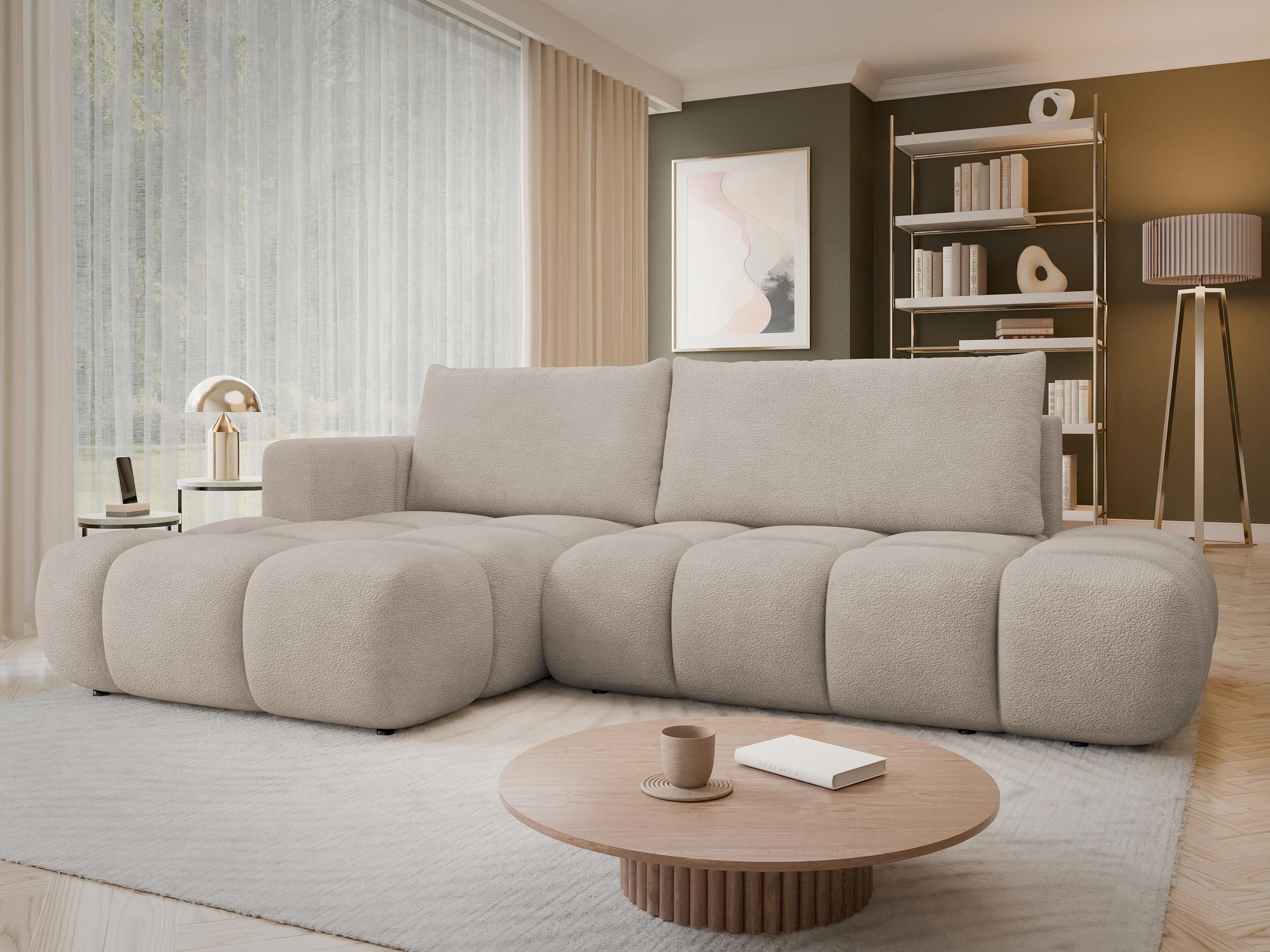 MIRJAN24 Ecksofa Soffi, mit Bettkasten und Schlaffunktion, 283x166x87 cm, Ausziehmechanismus DL