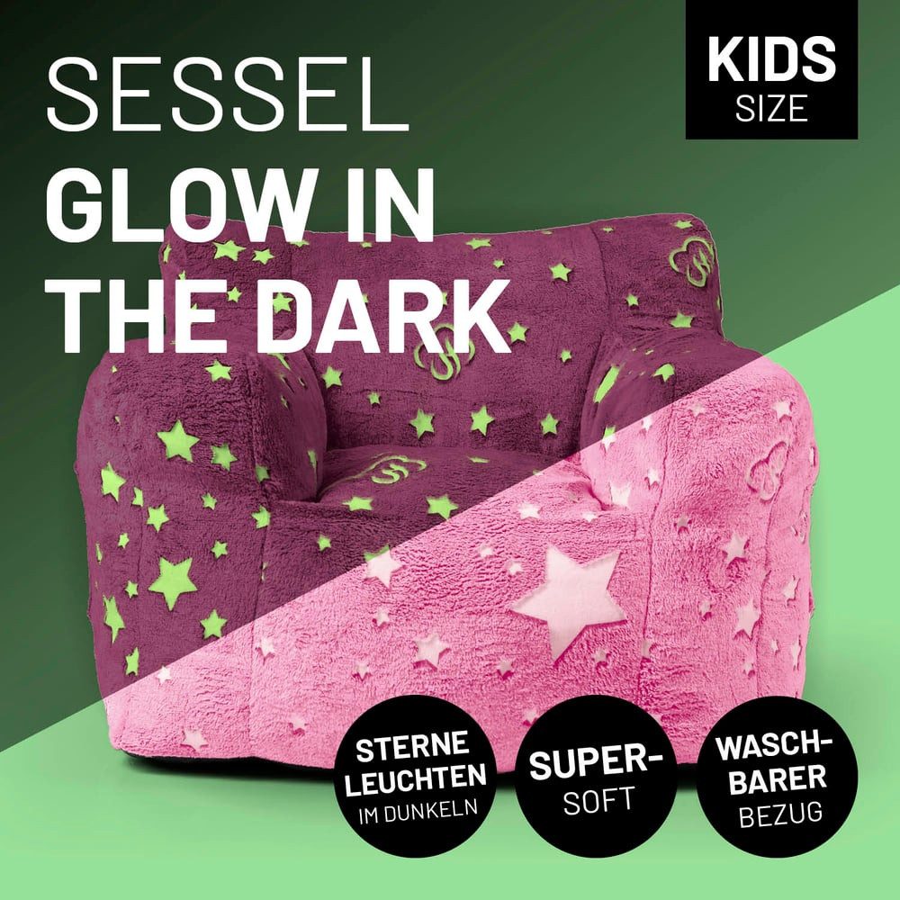 Lumaland Sitzsack Kinder Sessel Glow in The Dark, Kindersofa im Sternen-Des günstig online kaufen
