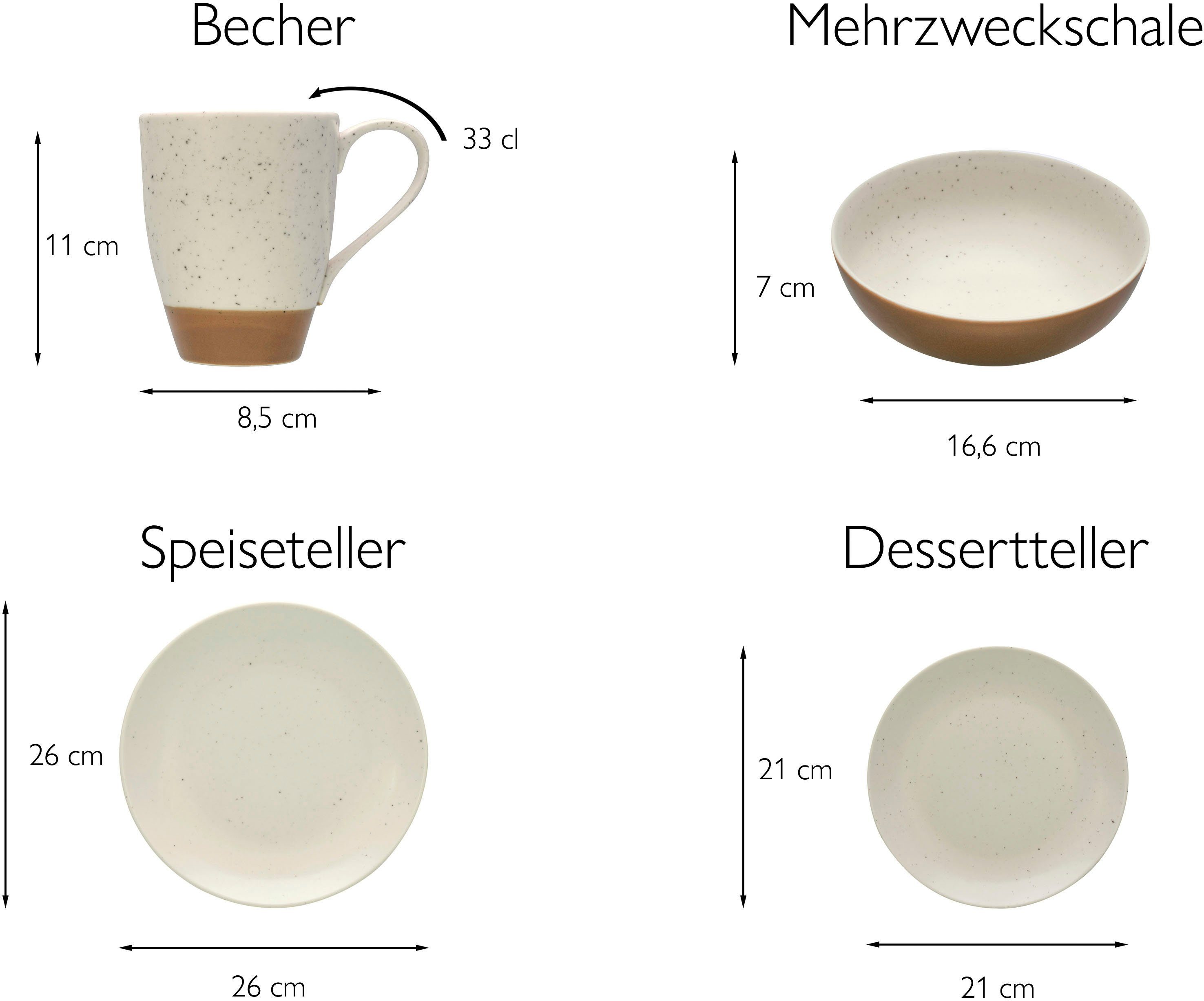 Service, 4 Geschirr-Set Sand Kombiservice (16-tlg), CreaTable für 16 Personen, Steinzeug, 4 Teile, Personen handwerklicher Töpfercharakter, Dunes