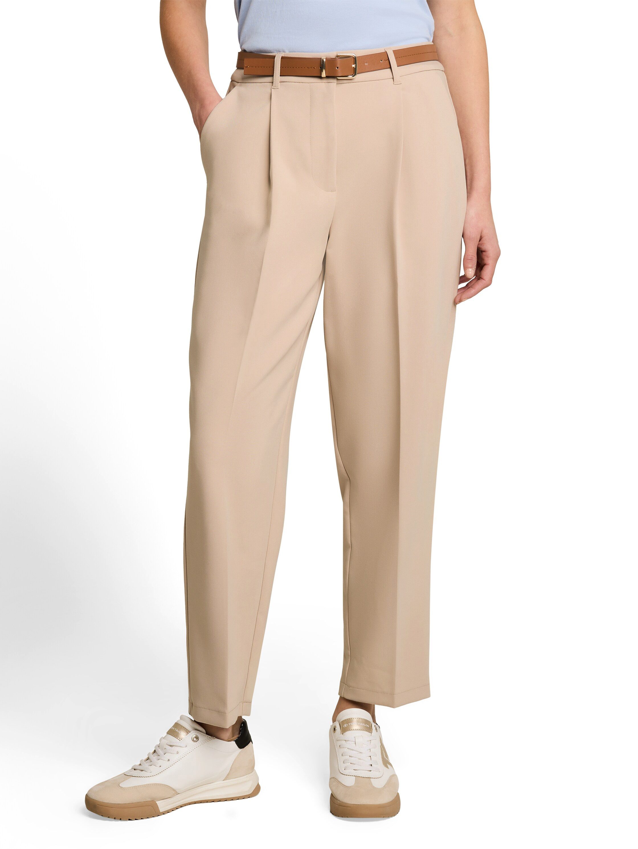 TOM TAILOR Bundfaltenhose Barrel Leg Sommerhose mit Gürtel